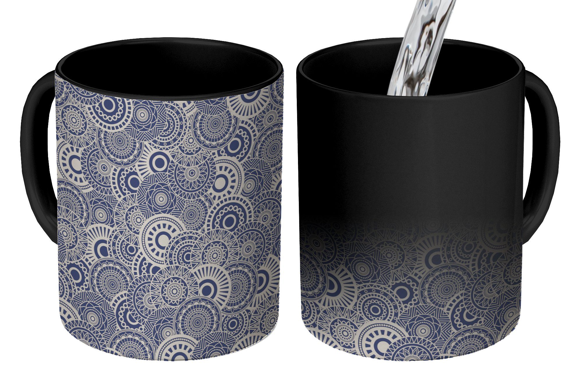 MuchoWow Tasse Mandala - Blau - Muster, Keramik, Farbwechsel, Kaffeetassen, Teetasse, Zaubertasse, Geschenk