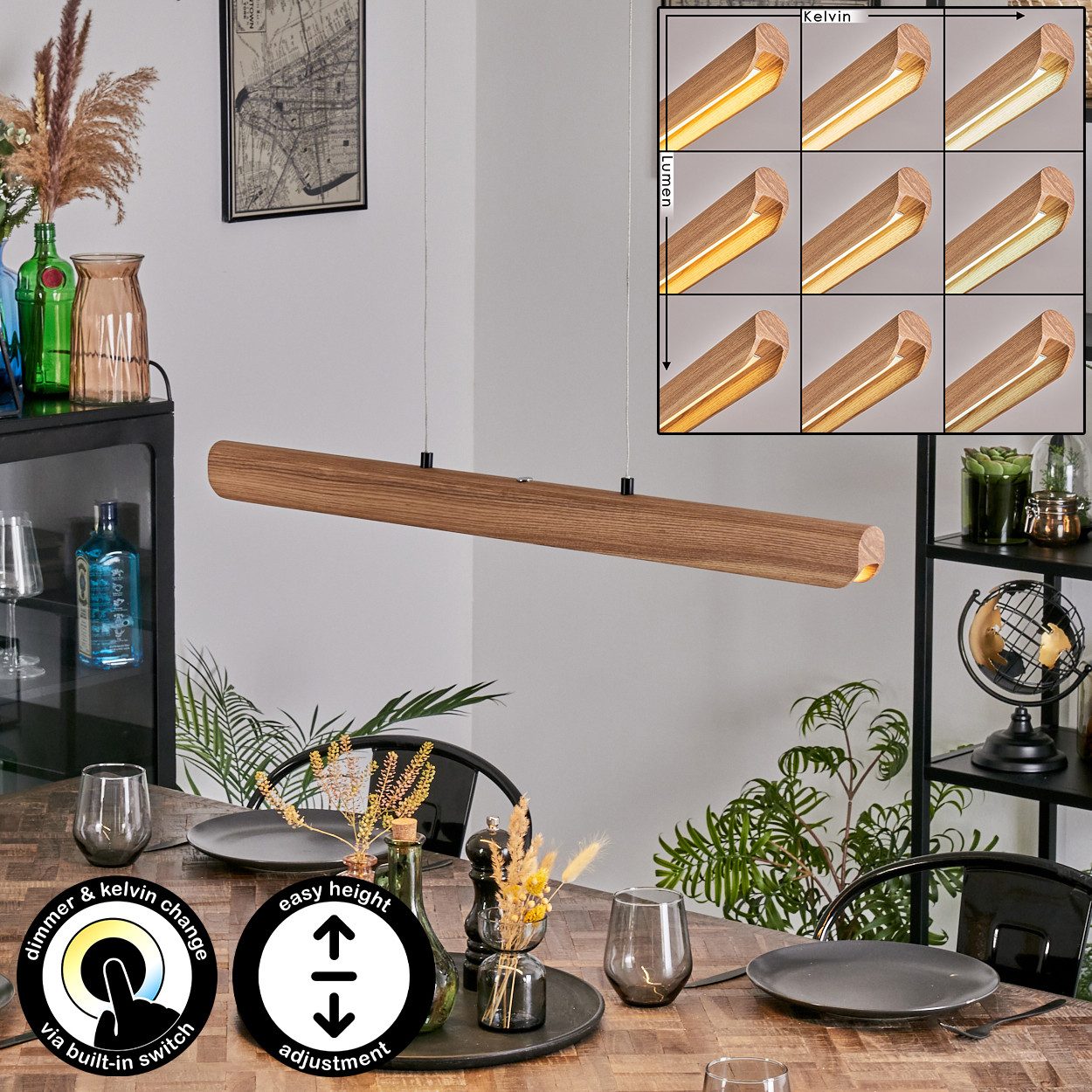 hofstein Pendelleuchte dimmbare Pendellampe aus Metall/Holz/Kunststoff in S günstig online kaufen