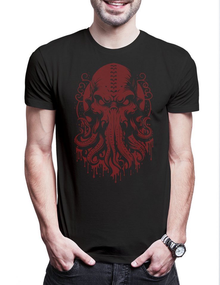 Urban Backwoods Print-Shirt Cthulhu Tattoo Flash Herren T-Shirt Call Horror Arkham H. P. Lovecraft (1-tlg) Miskatonic R´LYEH University Antarctic