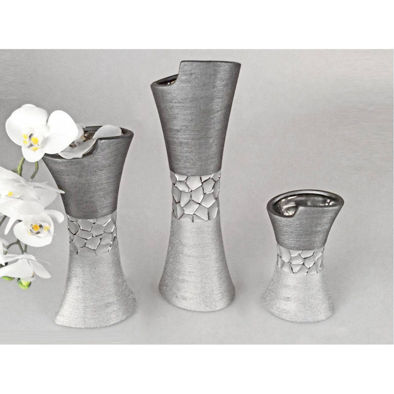 Modern H:39cm Silber Dekovase Stones, B:10.5cm formano L:14cm Keramik