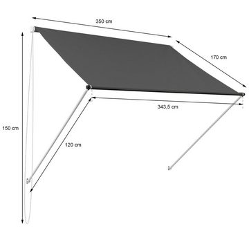 ML-DESIGN Klemmmarkise Schattenspender Fenster Klemmmarkise Balkonmarkise Anthrazit 350x120cm 50+ UV-Schutz Metall Polyester Seilzug