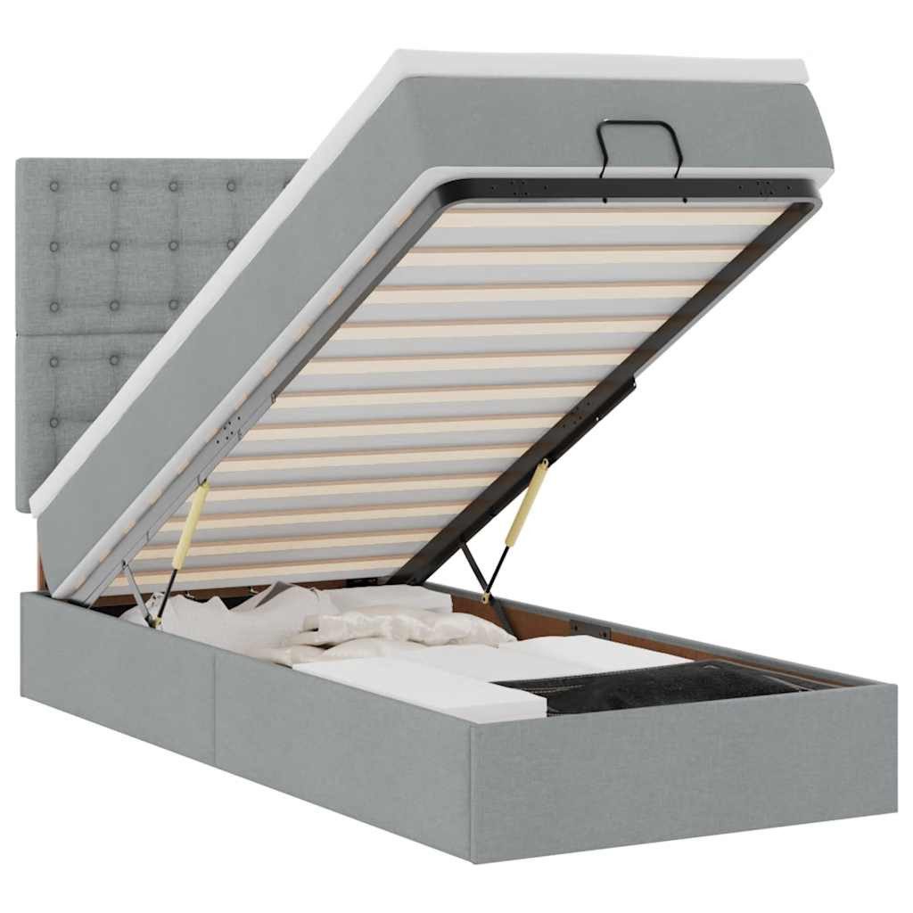 vidaXL Bett Ottomane Bett mit Matratze & LEDs Hellgrau 90x200 cm Stoff