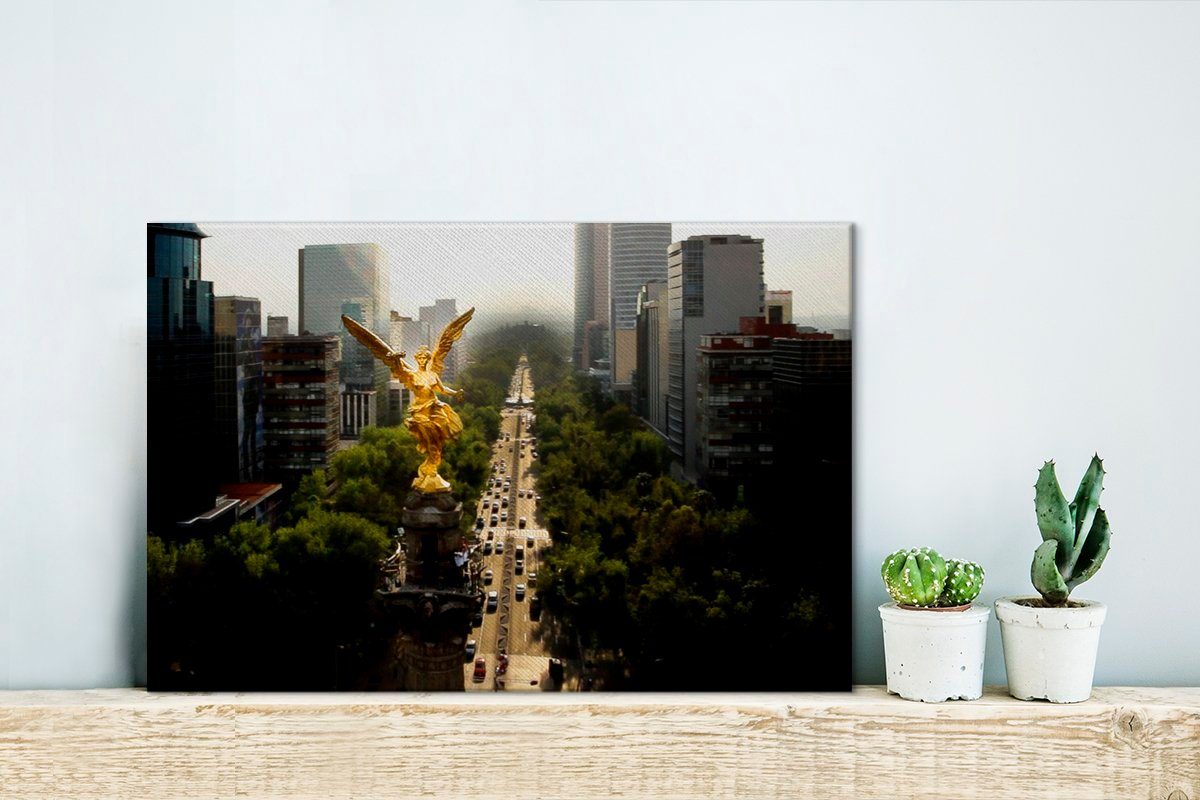 Aufhängefertig, Mexiko-Stadt, (1 St), des Luftaufnahme Leinwandbilder, in Wandbild Wanddeko, Leinwandbild 30x20 cm Unabhängigkeitsengels OneMillionCanvasses®