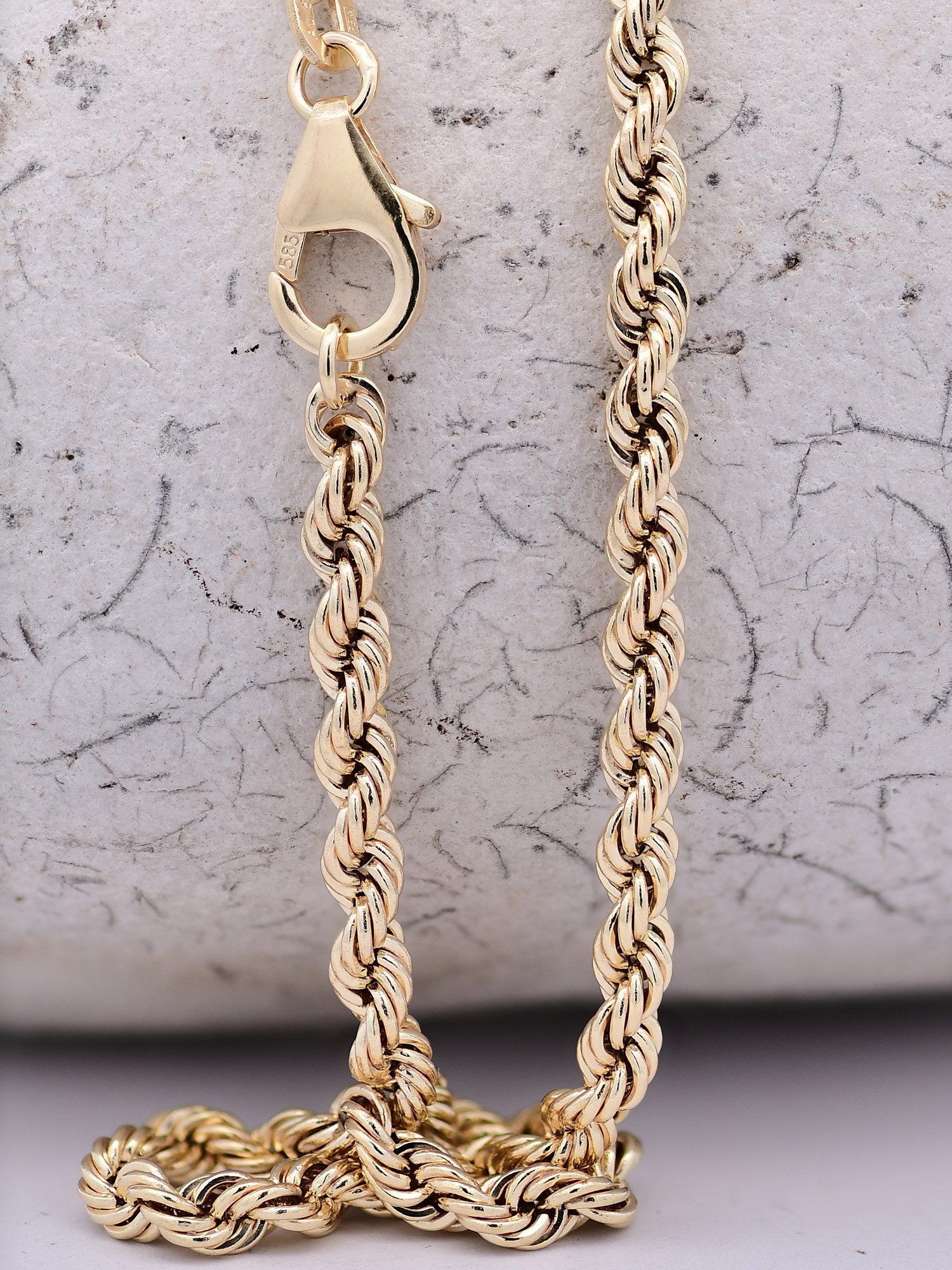 HOPLO Goldkette Goldkette Kordelkette Länge 19 cm - Breite 3,3 mm - 585-14 Karat Gold, Made in Germany – Bild 5 von 5