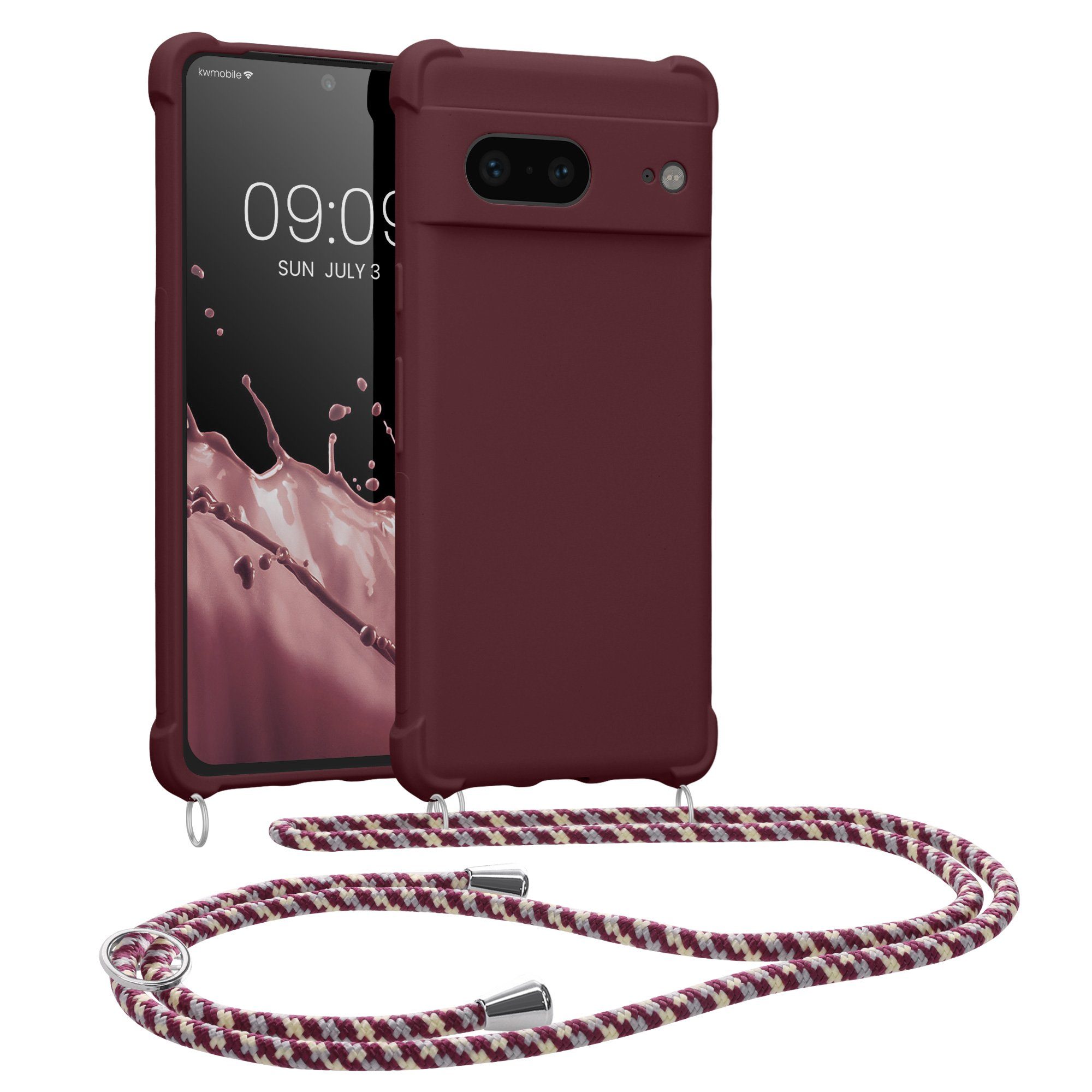 kwmobile Handyhülle Hülle für Google Pixel 7, mit Metall Kette zum Umhängen - Silikon Handy Cover Case Schutzhülle