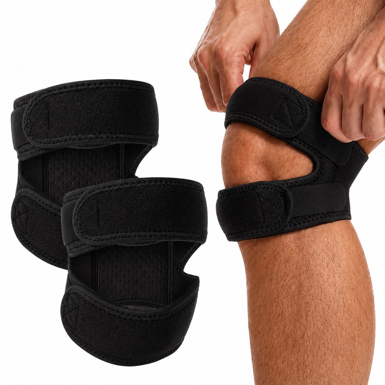 COOL-i ® Kniebandage 2er Set Patella Kniebandage, verstellbar, elastischer Doppel Stützgurt, rutschfest & atmungsaktiv für Sport & Alltag