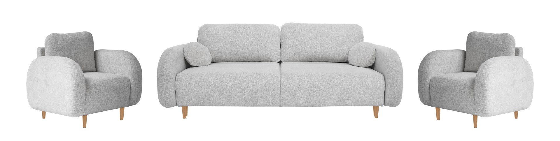Beautysofa Polstergarnitur OPTIMO 3+1+1, (Sofa 3-Sitzer mit Schlaffunktion), Kunststoffbeine in schwarzer Farbe, modernes Design