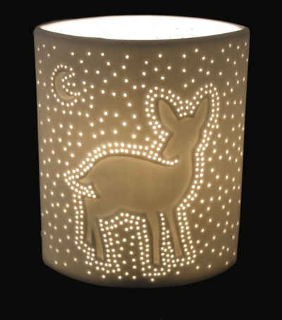 G. Wurm Tischleuchte Dekorative Tischlampe mit Rehmotiv weiß aus Porzellan 20 cm hoch, Glühbirne, Tageslichtweiß