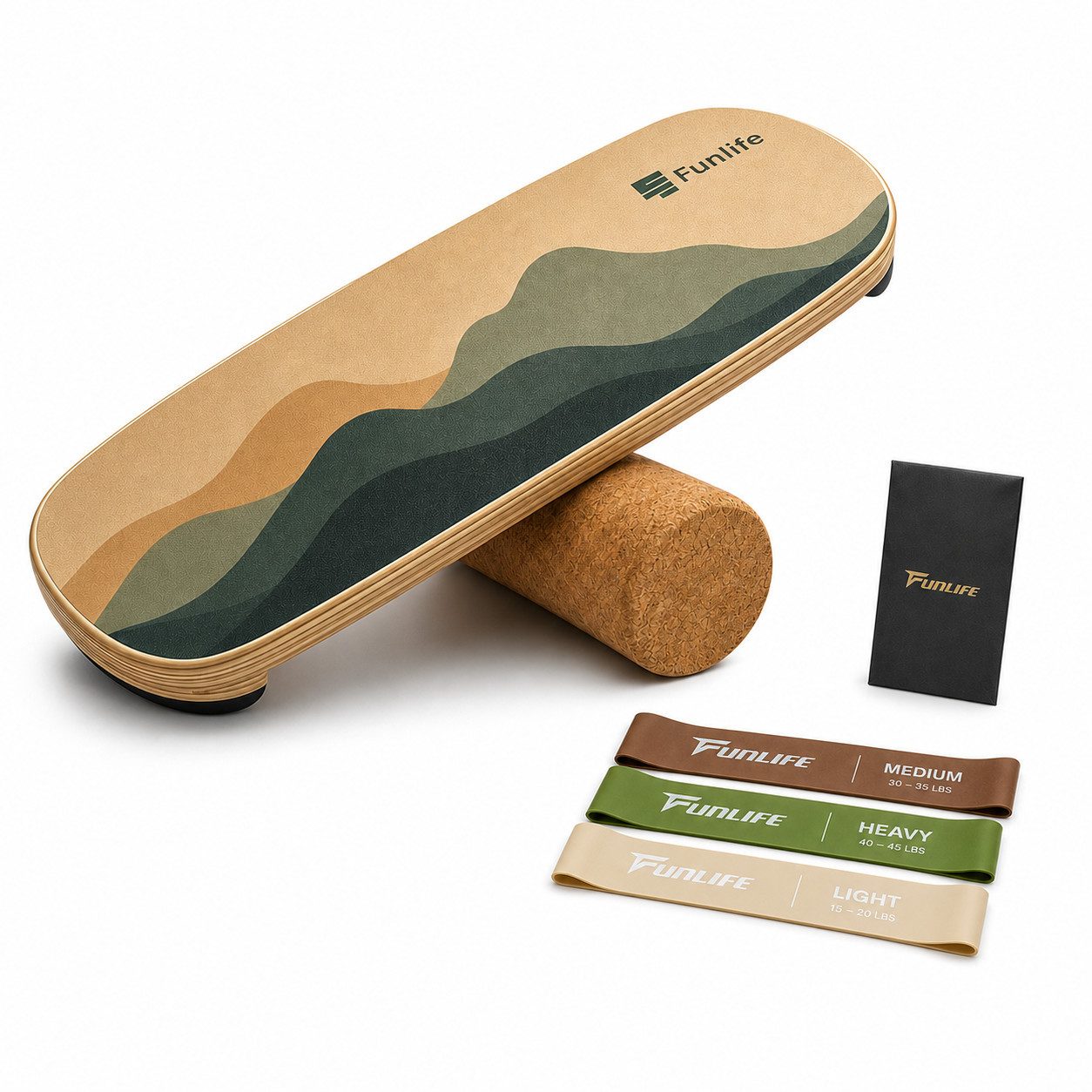 FunLife Balanceboard ALPIN & WAVE Design-Edition, Premium-Birkenholz, mit Naturkorkrolle, bis 150 kg
