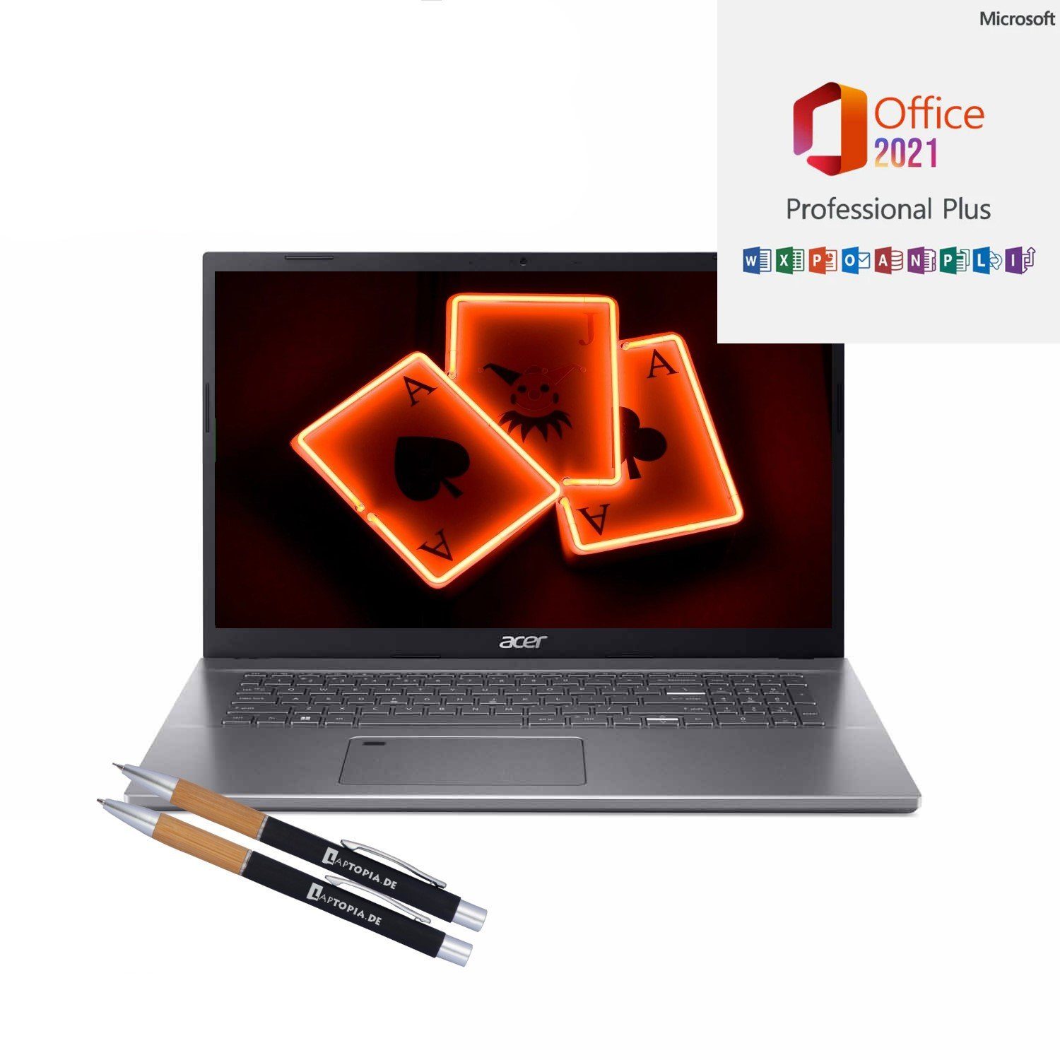 Beleuchtete Notebook Acer 12450H, Aspire UHD 16GB RAM, SSD, MS 2021 64Bit Pro Tastatur) Core Grafik, A517-53, cm/17.3 Intel + 500 Zoll, Windows i5 11 (44,00 Plus, GB Office