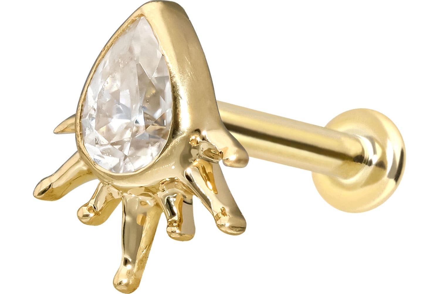 PIERCINGLINE Piercing-Set 14 Karat Gold Labret mit Push Fit MOISSANIT-TROPFEN + SONNENSTRAHLEN (Labrets, 1-tlg)