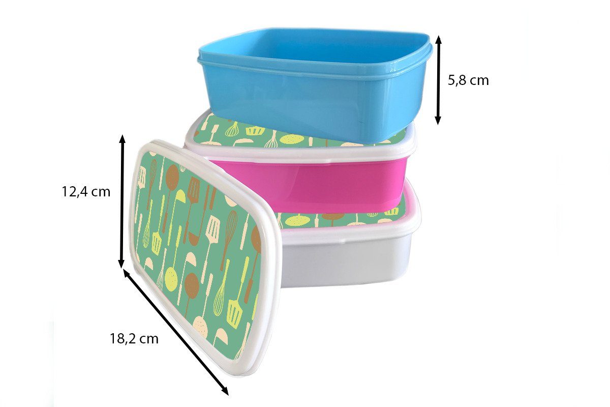 Kinder, - Brotbox Snackbox, Mädchen, Lunchbox - für rosa (2-tlg), Spatel Kunststoff, Erwachsene, Muster Löffel - Küche, Kunststoff Brotdose MuchoWow
