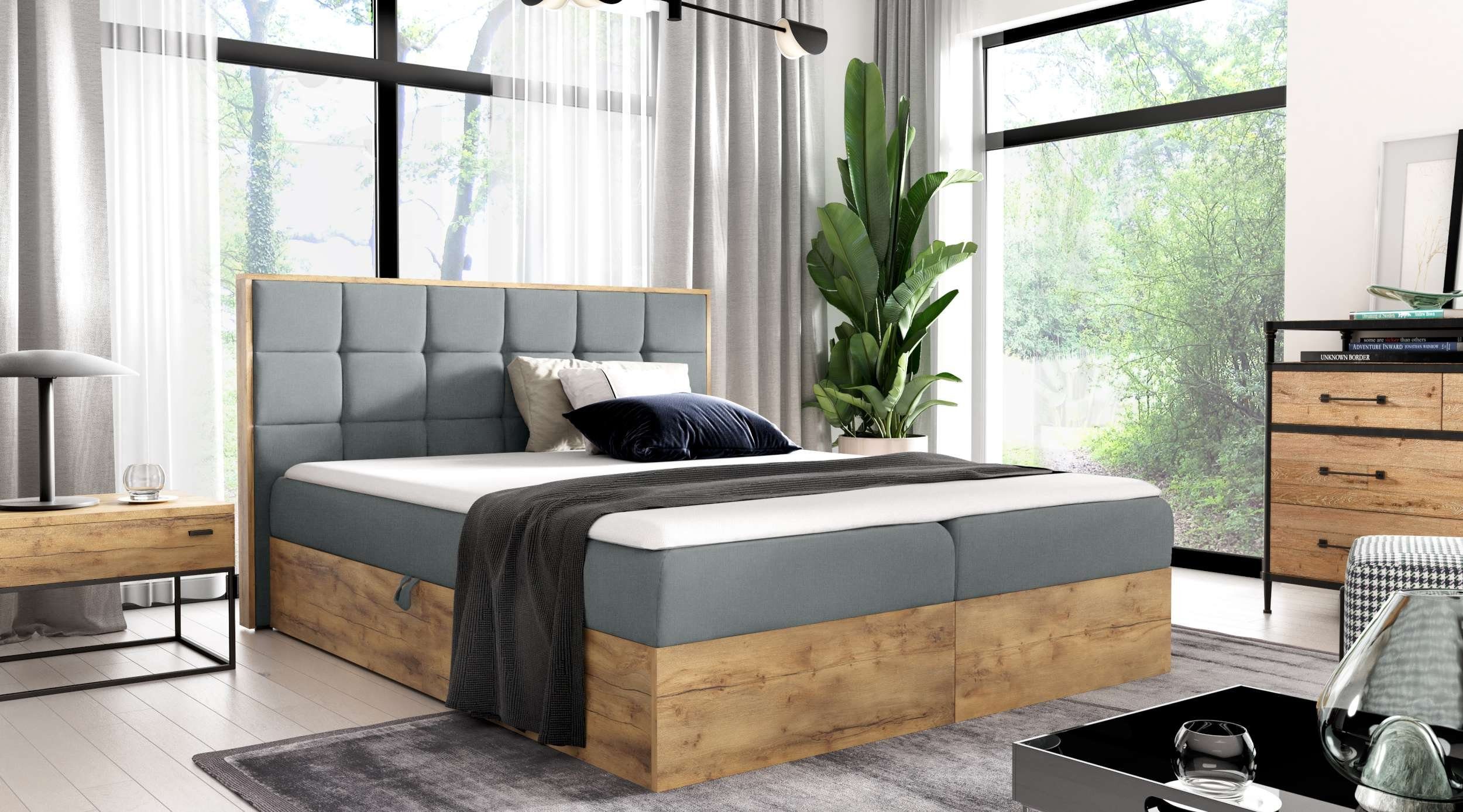 99rooms Boxspringbett Florida (Schlafzimmerbett, Bett), 120/140/160/180/200x200, Bonellfederkern Matratze, Topper, Bettkasten