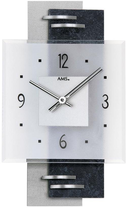 AMS Wanduhr W9245 (Quarzuhr,Glas,Schiefer,Wohnzimmer,Esszimmer,Made in Germany,Flur)