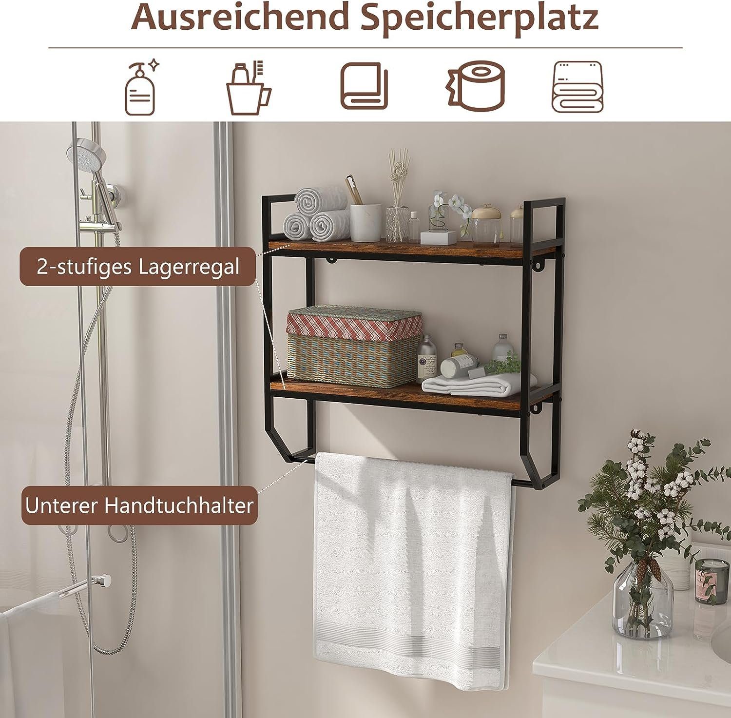 KOMFOTTEU Wandregal Schweberegal, Hängeregal mit Handtuchhalter günstig online kaufen