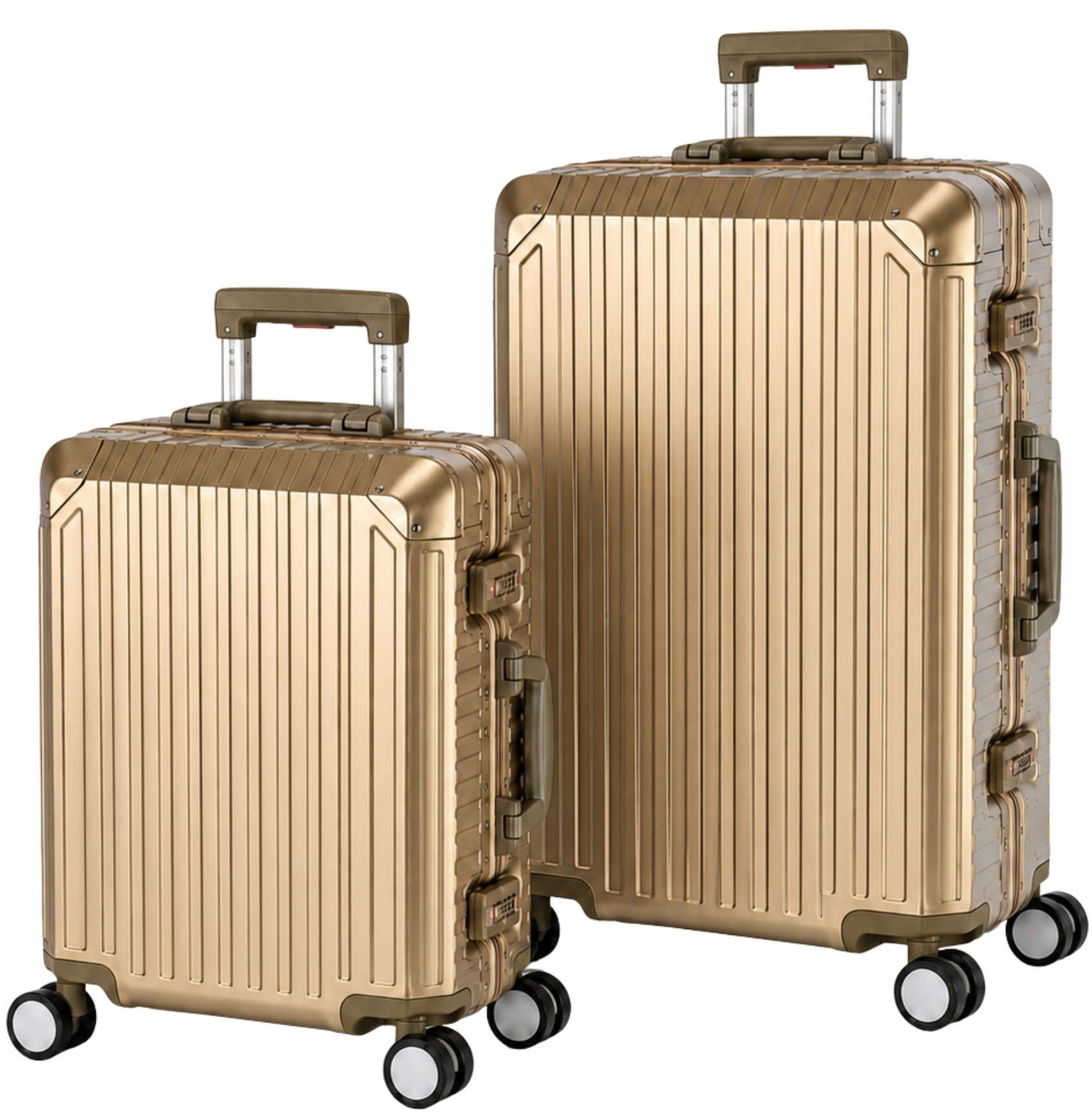 Travelhouse Trolleyset 100% Aluminium TOKYO - verschiedene Farben, 4 Rollen, (2 tlg., S+M), Zipperless - Kein Reißverschluss, TSA Zahlenschloss, Nassfach