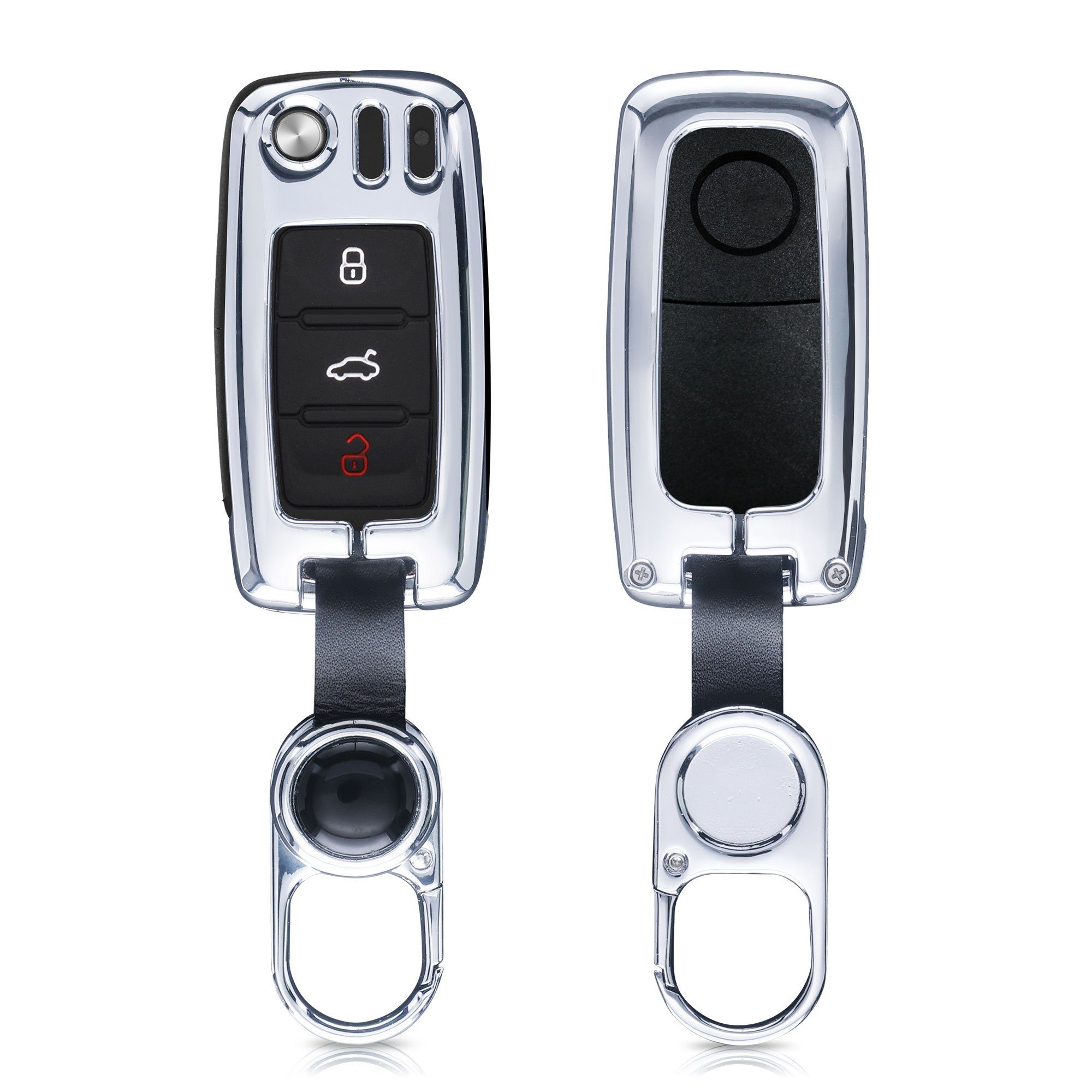 Autoschlüssel Hülle Metall Skoda VW für Schlüsseltasche Seat, Hardcover Schutzhülle kwmobile Silber