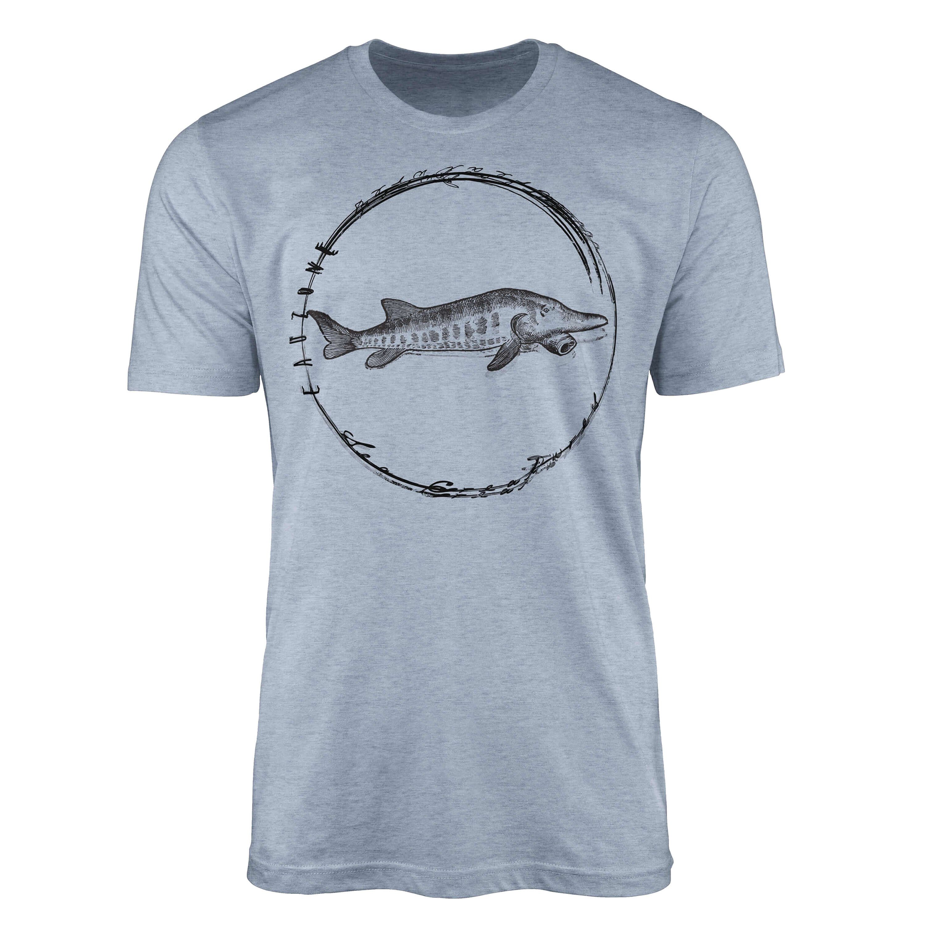 Sinus Art - Stonewash Sea Creatures, und Tiefsee Struktur Sea 090 Serie: sportlicher / T-Shirt feine Fische Denim T-Shirt Schnitt