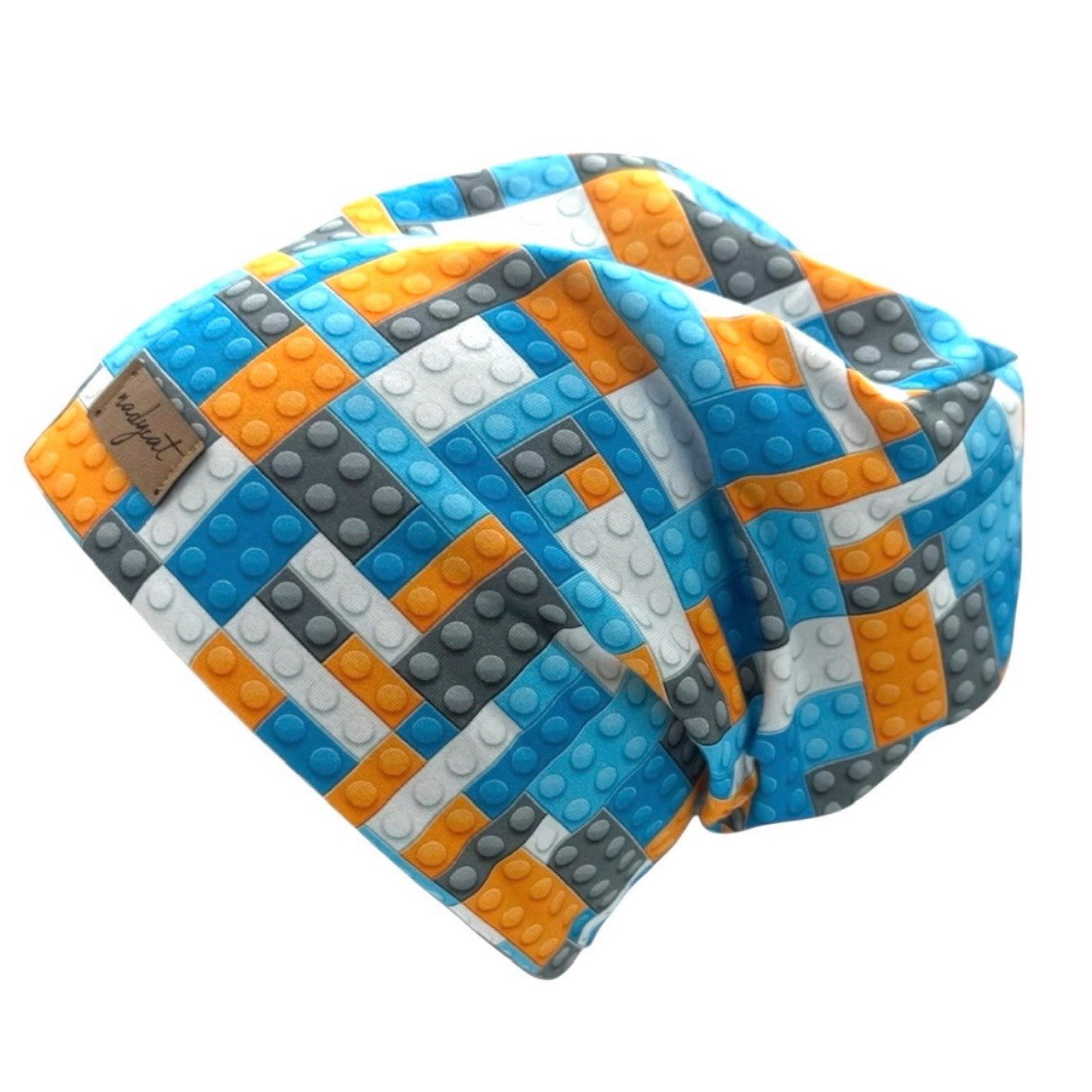 nadycat Beanie BAUSTEINE blau/orange (2-St., Beanie mit passendem Loop) handgefertigt aus der Lausitz