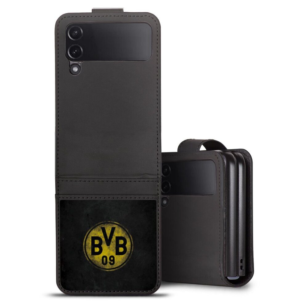 DeinDesign Handyhülle Borussia Dortmund BVB Fanartikel Grunge, Samsung Galaxy Z Flip 4 Hülle Handy Flip Case Wallet Cover