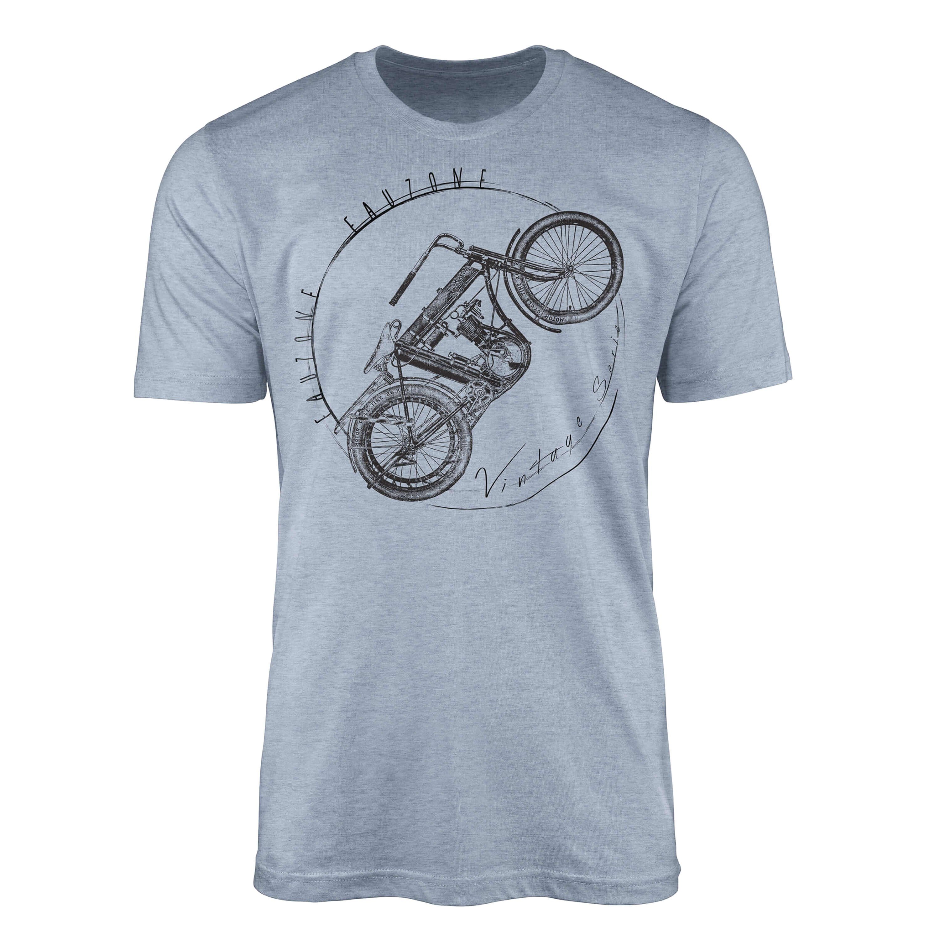 Sinus Art T-Shirt Vintage Herren T-Shirt Motorrad Stonewash Denim