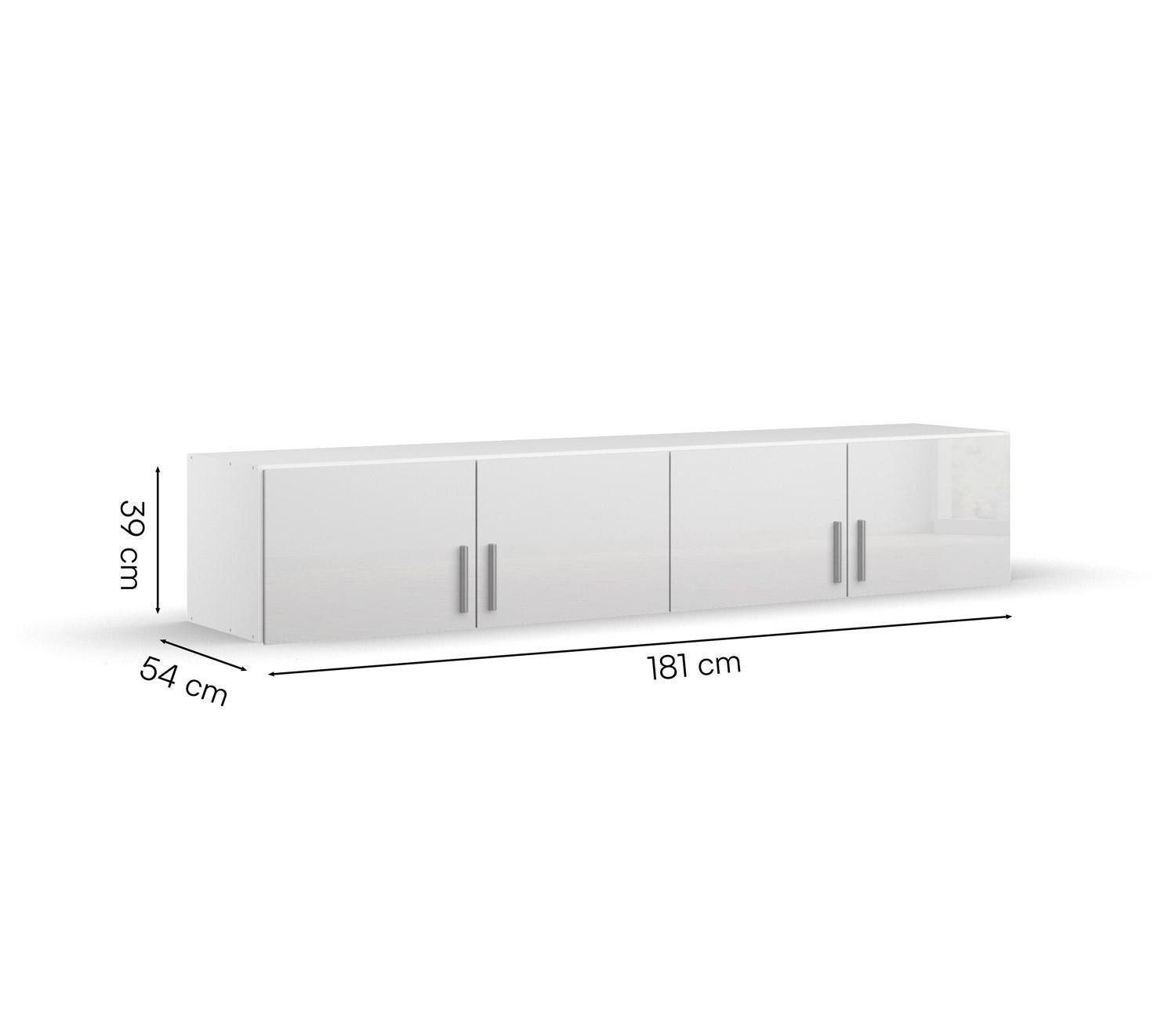 rauch Schrankaufsatz CELLE, B 181 x T 54 cm, Alpinweiß matt, Weiß Hochglanz, mit 4 Türen