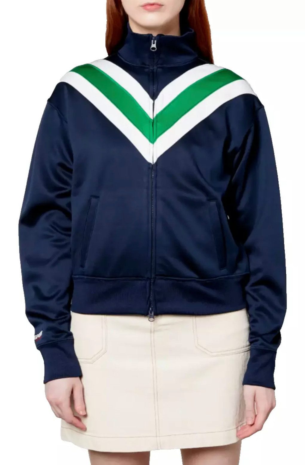 Polo Ralph Lauren Sweatjacke Retro Newport Sport Blouson Jacke Frontreißverschluss, Eingrifftaschen, Chevron-Streifen, Flaggenmotiv