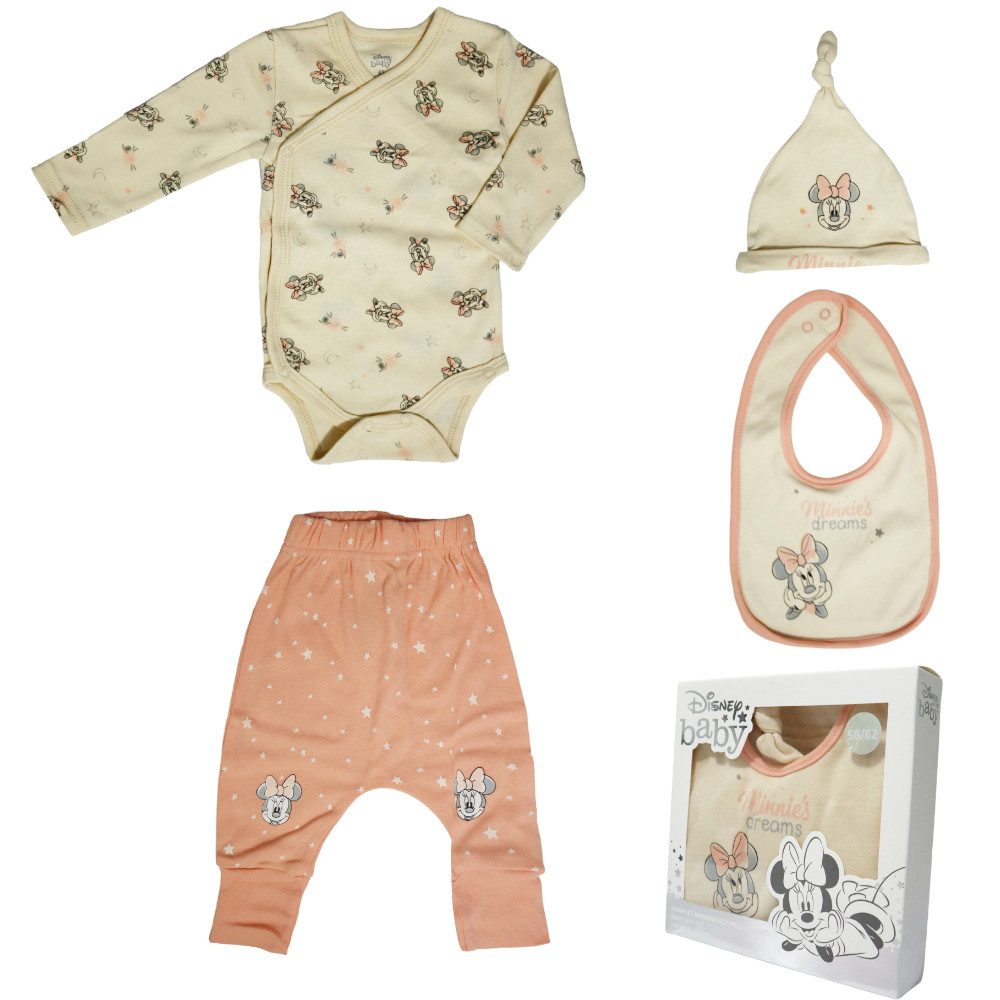 Strampler Disney Minnie Maus Baby 4 tlg Set Body Hose Lätzchen Mütze