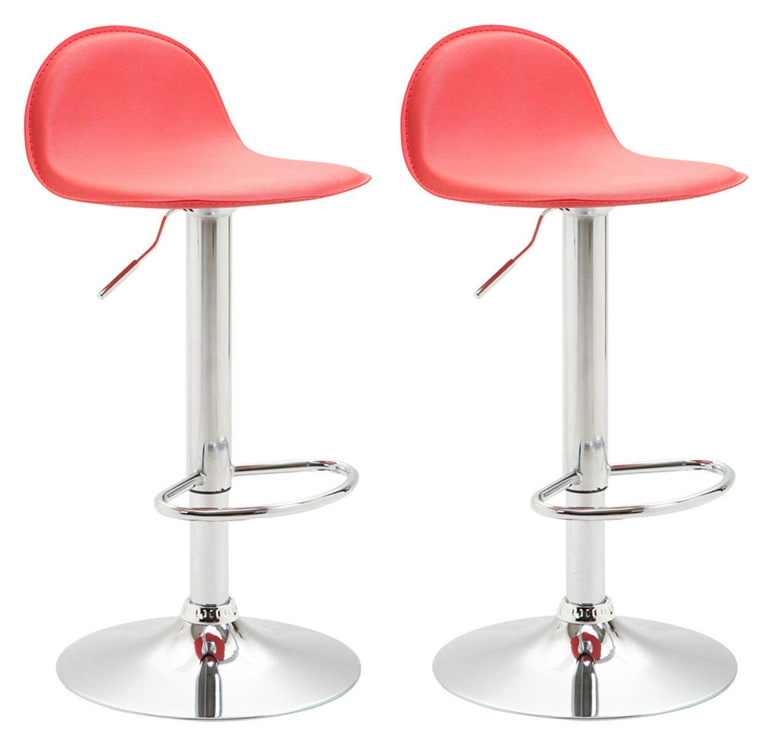 TPFLiving Barhocker Lana (Set, 2 St., mit hoher Rückenlehne und Fußstütze - Hocker für Theke & Küche), 360° drehbar - Gestell: Metall chrom- Sitzfläche: Kunstleder Rot
