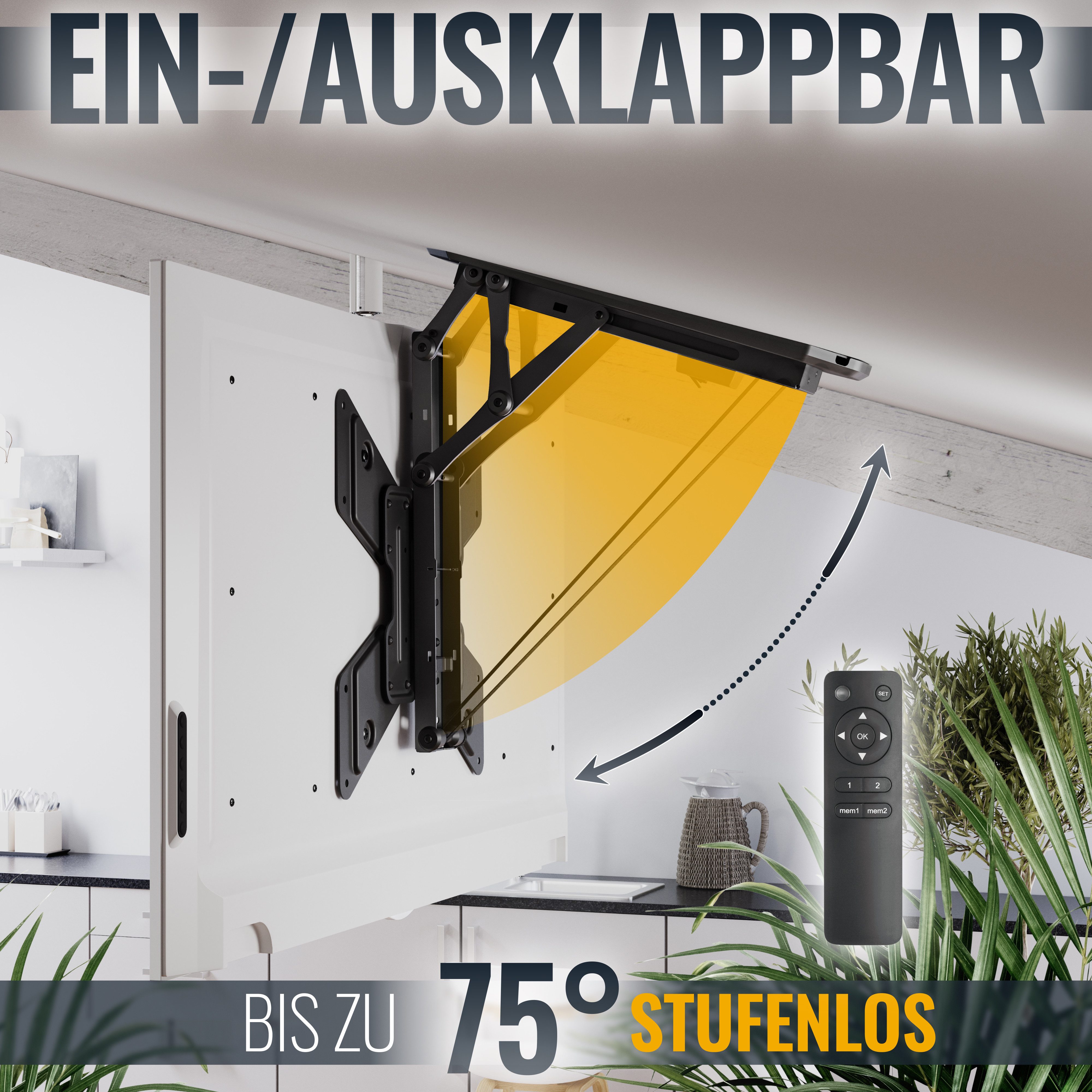 RICOO TV-Deckenhalterung TV Deckenhalterung 23" bis 55" max 30 Kg elektrisch klappbar SE0544, (bis 55 Zoll, VESA 100x100 bis 400x400, 1-tlg., bis 75° ausklappba – Bild 3 von 5