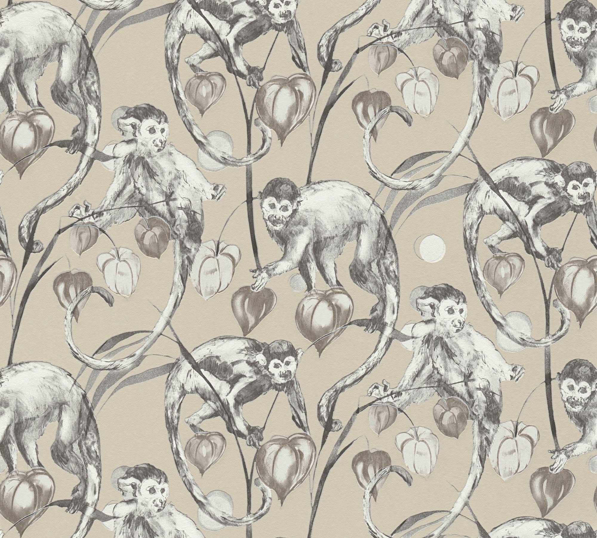 A.S. Création METROPOLIS BY MICHALSKY LIVING Dschungel Designertapete Mad Tapete good, floral, tropisch, Change is Vliestapete botanisch, Monkeys, beige/grau/weiß