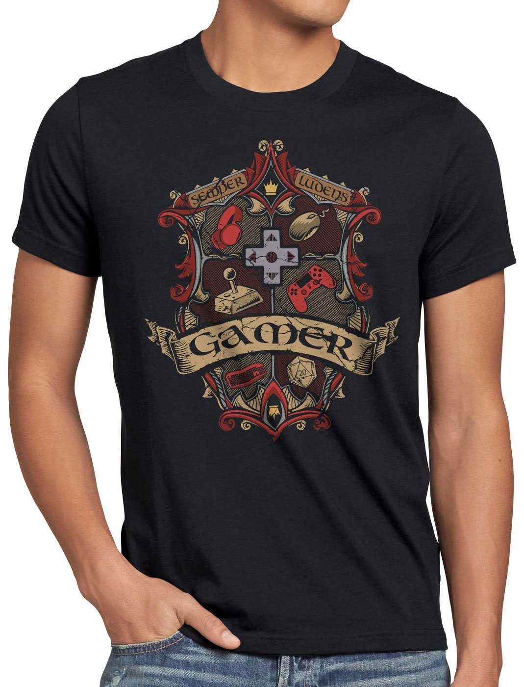 schwarz Wappen gesellschaftsspiel T-Shirt Print-Shirt Herren spieleabend Gamer style3