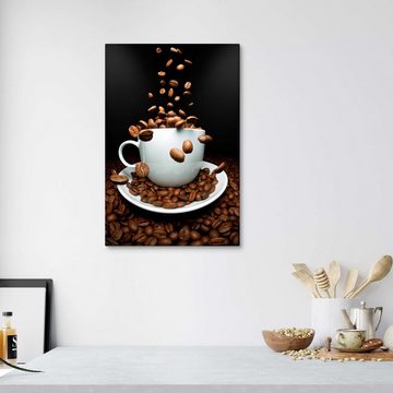Posterlounge Leinwandbild pixelliebe, Fallende Kaffee Bohnen Tasse, Küche Fotografie