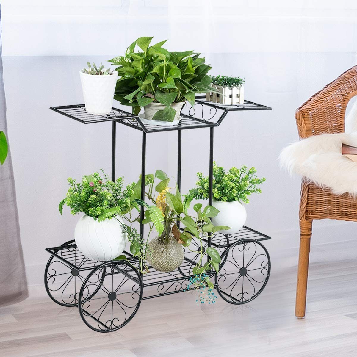 COSTWAY Blumenständer Pflanzenregal, Metall, mit 6 Ablagen, schwarz