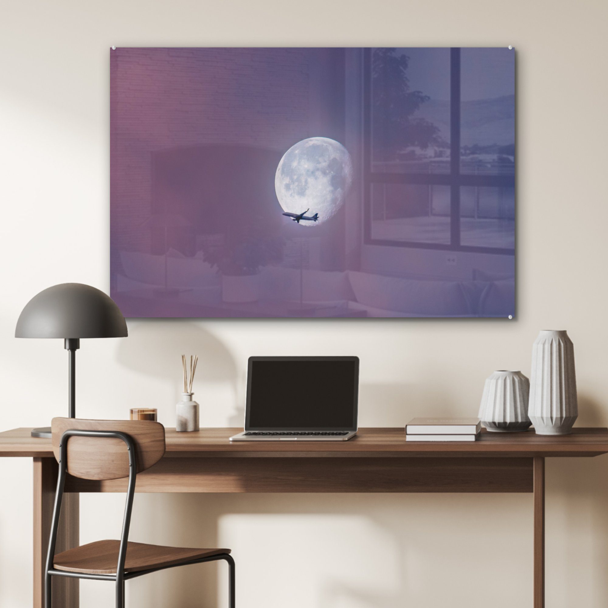 Mond St), - Flugzeuge Wohnzimmer Schlafzimmer (1 Acrylglasbild & Himmel, MuchoWow - Acrylglasbilder