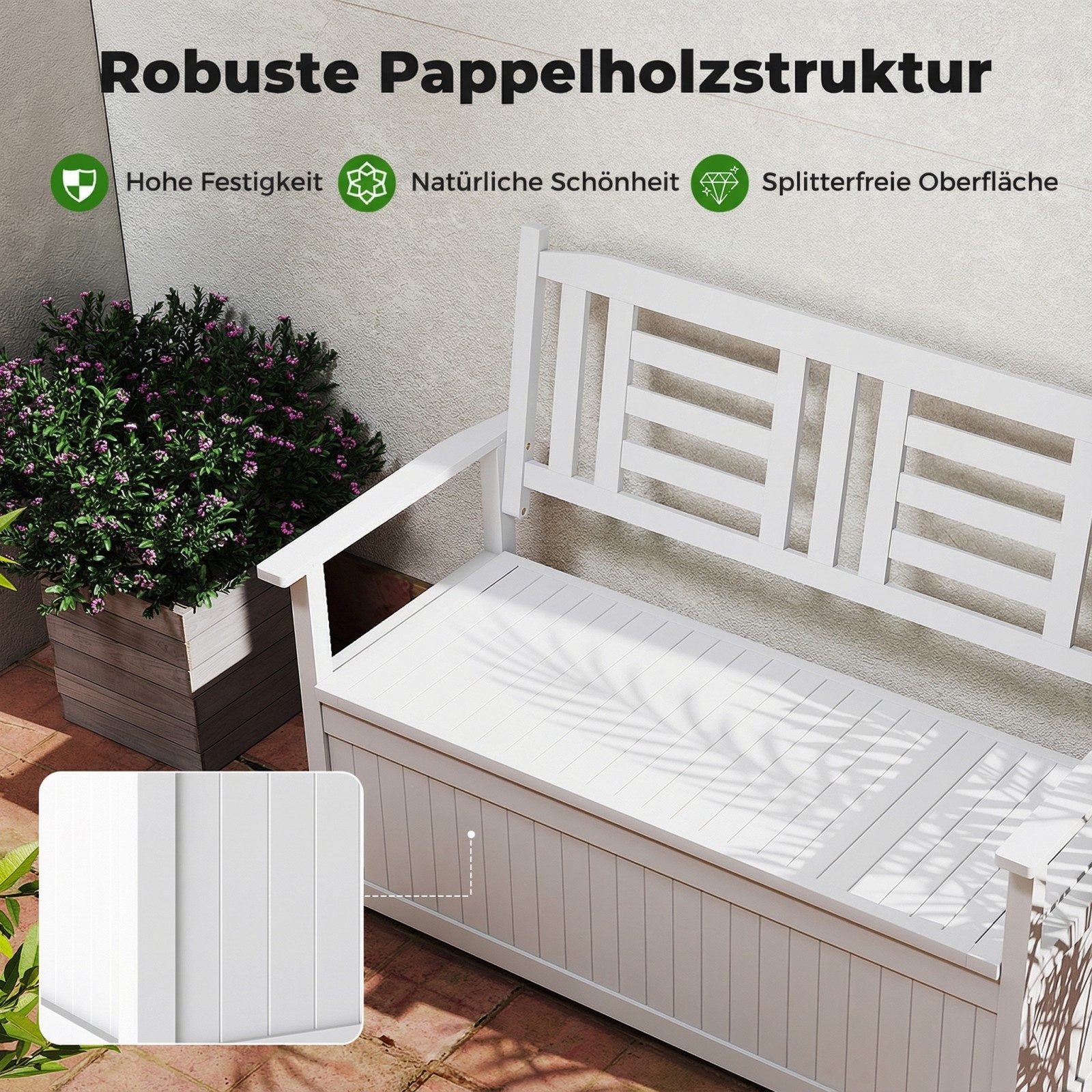 COSTWAY Gartenbank, wetterfest, Holz mit Stauraum 2-Sitzer Truhenbank
