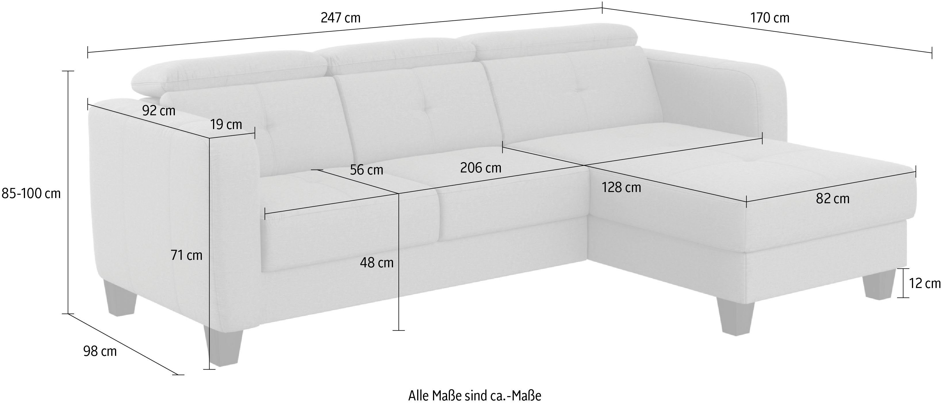 sit&more Ecksofa Belluci, inklusive Federkern, und wahlweise Bettkasten mit Bettfunktion