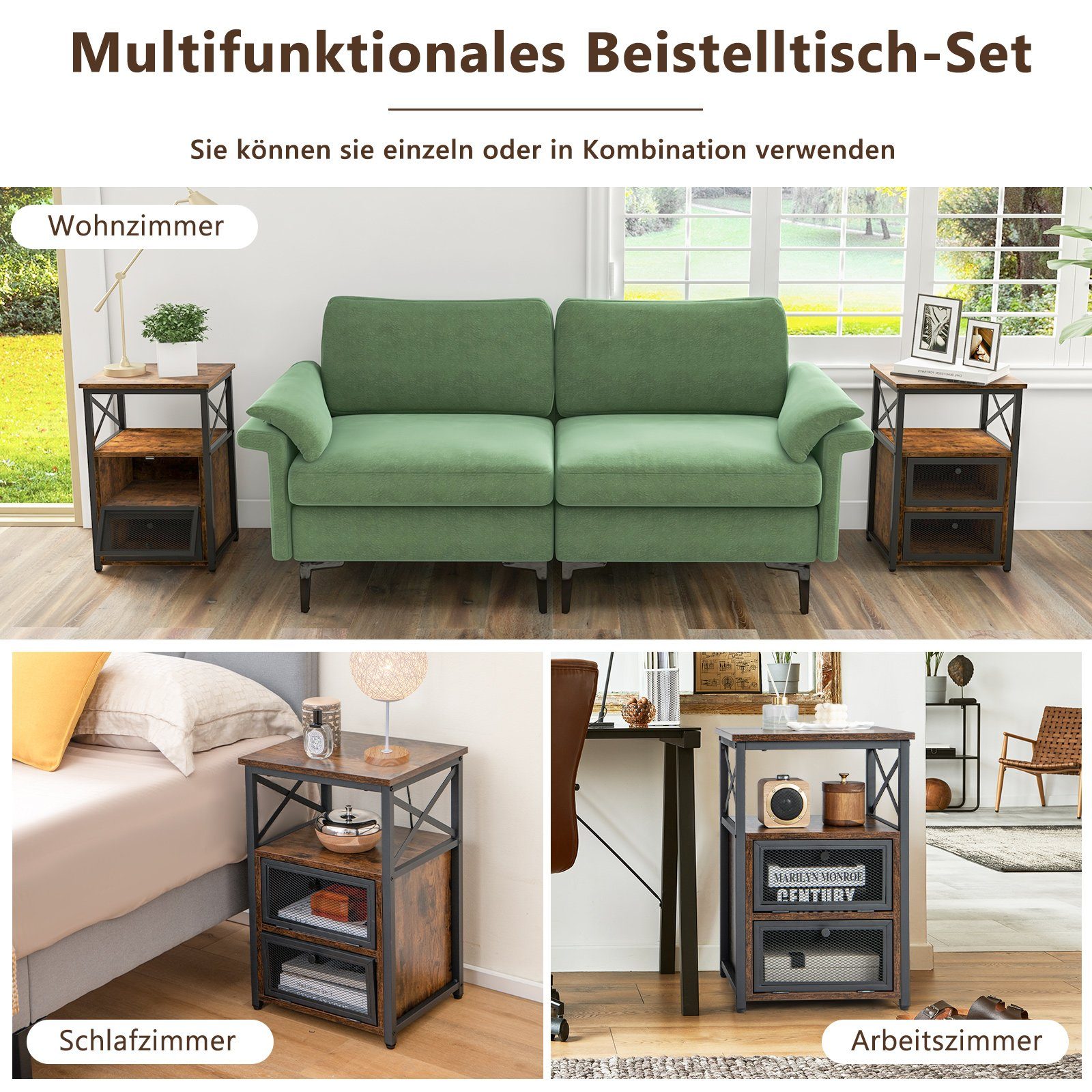 COSTWAY Nachttisch (2-St), mit Gittertüren & günstig online kaufen
