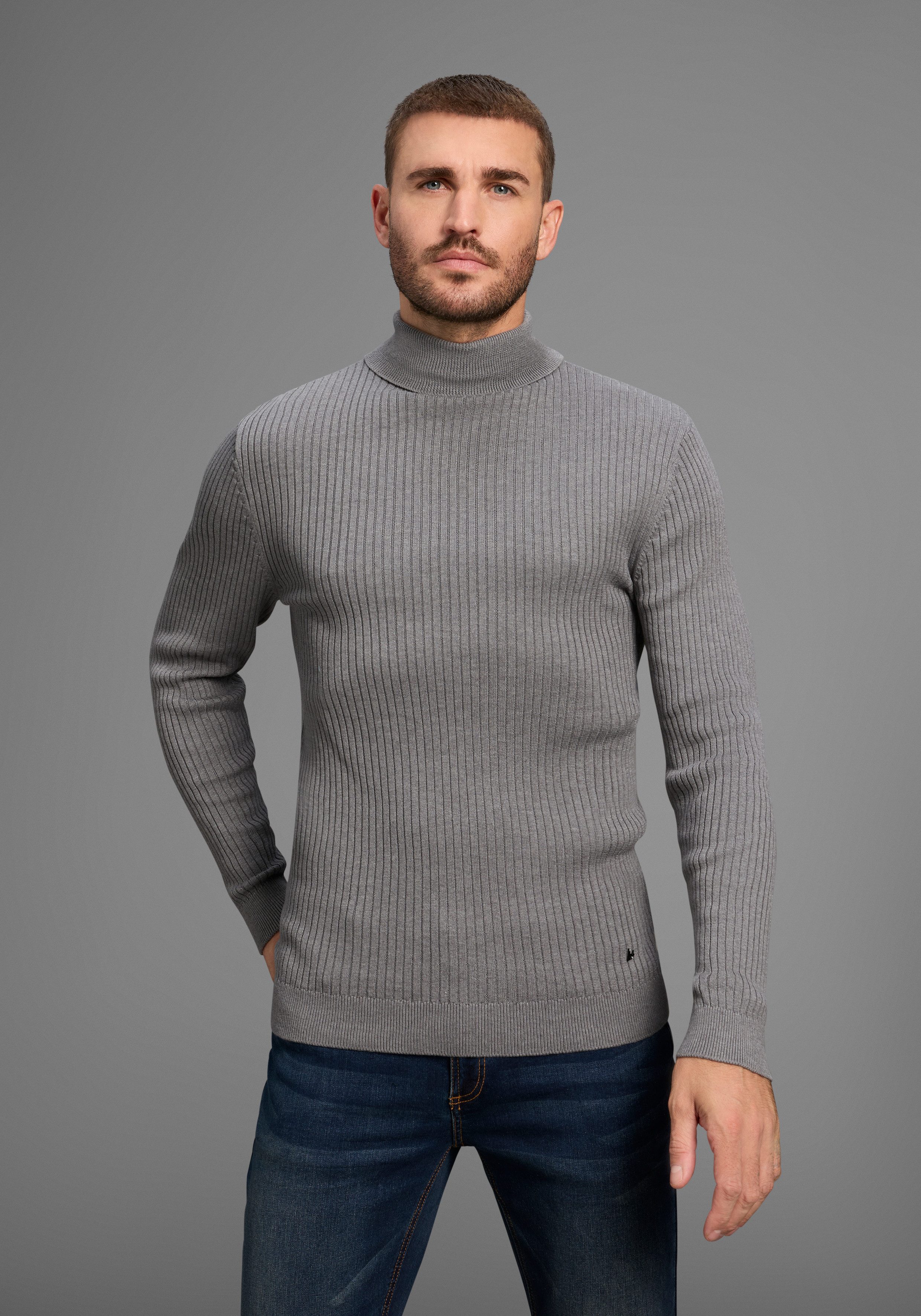 Bruno Banani Rollkragenpullover in Rippenqualität günstig online kaufen