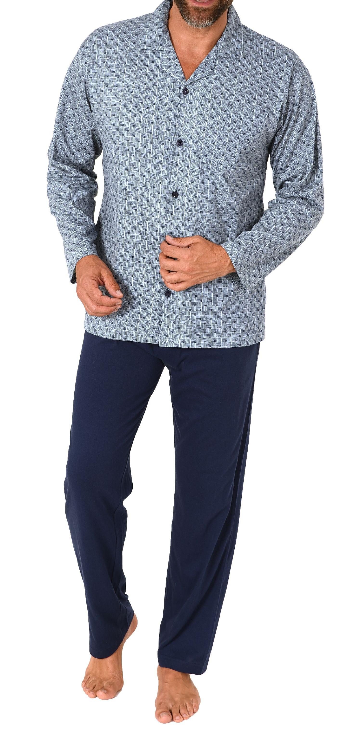 Pyjama Herren Langarm Schlafanzug zum durchknöpfen, auch in Übergrössen
