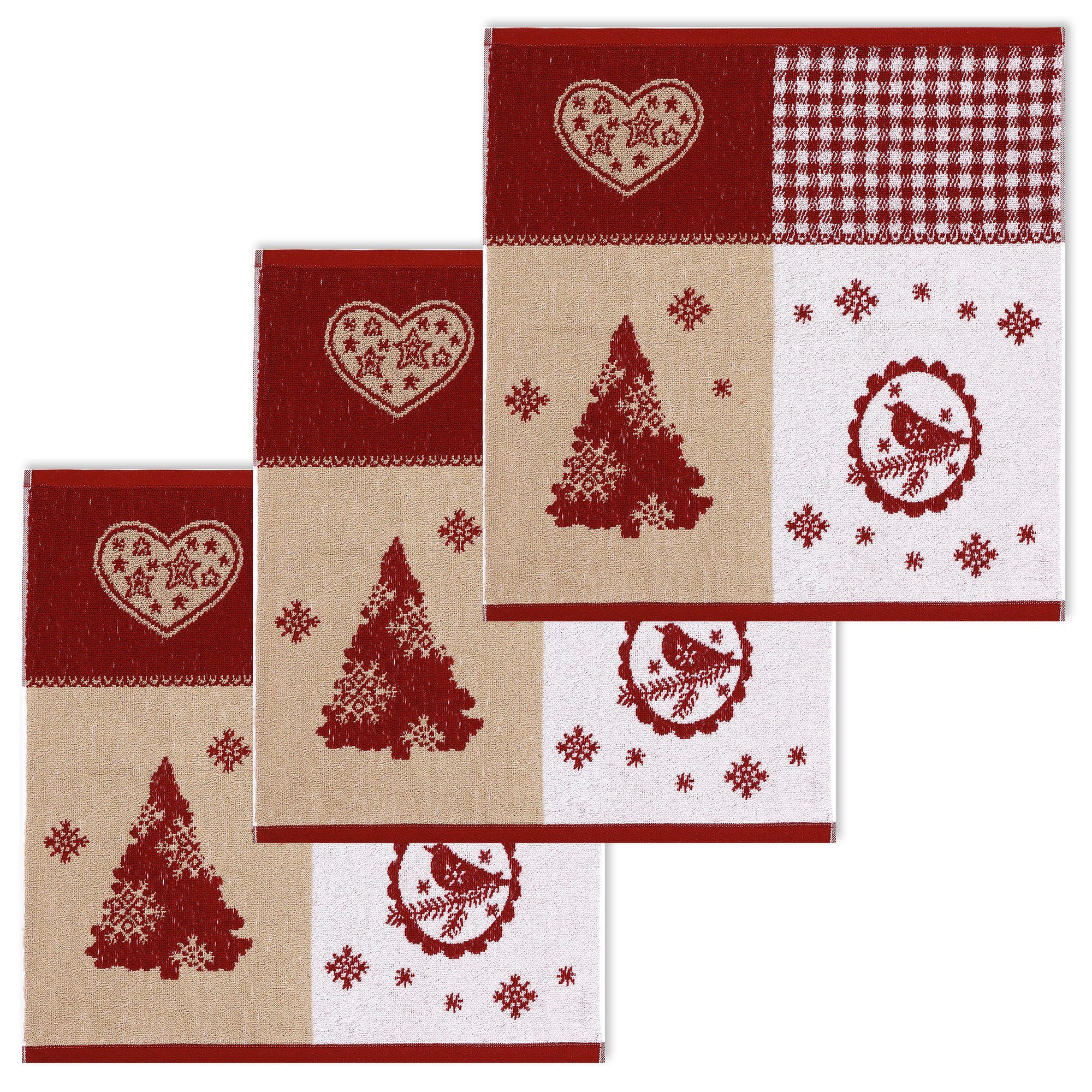Kracht Geschirrtuch Winterstimmung, (Set, 3-tlg., Set), 3er Pack Frottee Küchenhandtücher (3 Stück), ca.50x50cm Baumwolle