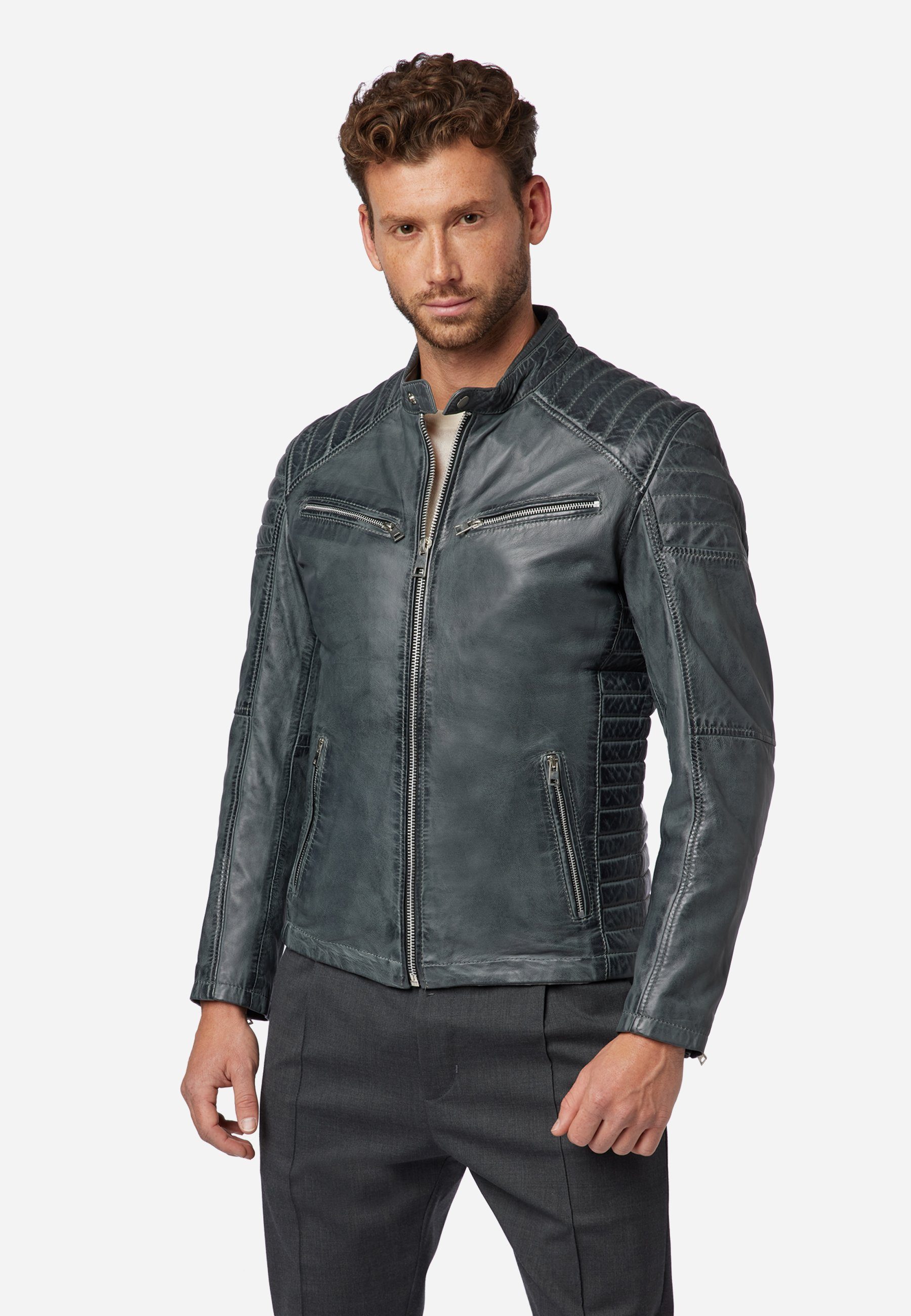 RICANO Lederjacke Cooper hochwertiges Lamm Leder grau