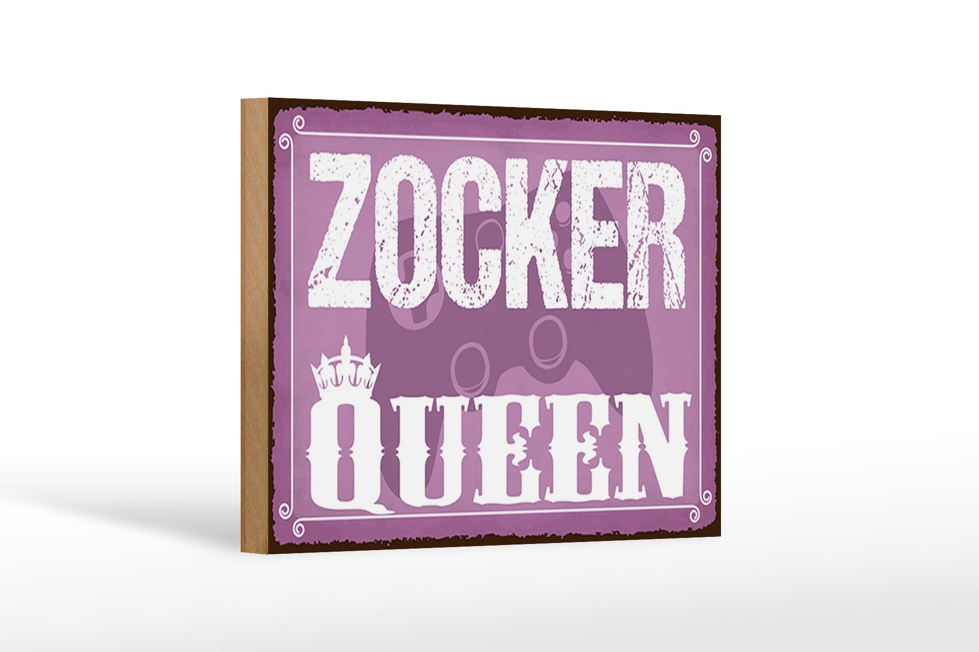 Femer GmbH Holzbild Spruch 18x12 cm Zocker Queen Gamer, Camping Sport Hobby Freizeit, Sprüche Zitate Lustiges (1 St), Glatte Holzfaserplatte (MDF), vorn beschichtet