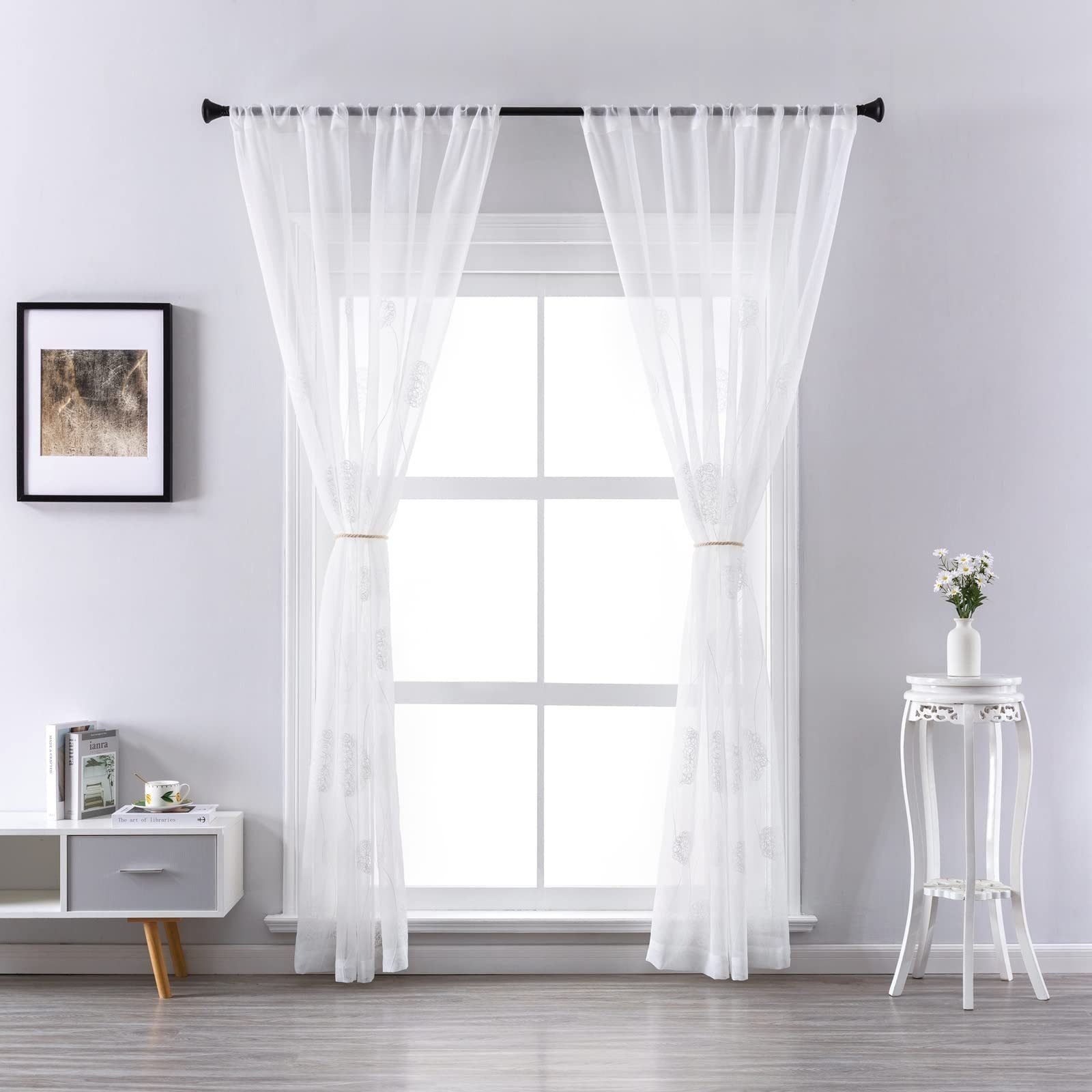 BYSURE Gardine (2 St), Stangendurchzug, transparent, Voile, Bestickt Ösenvo günstig online kaufen