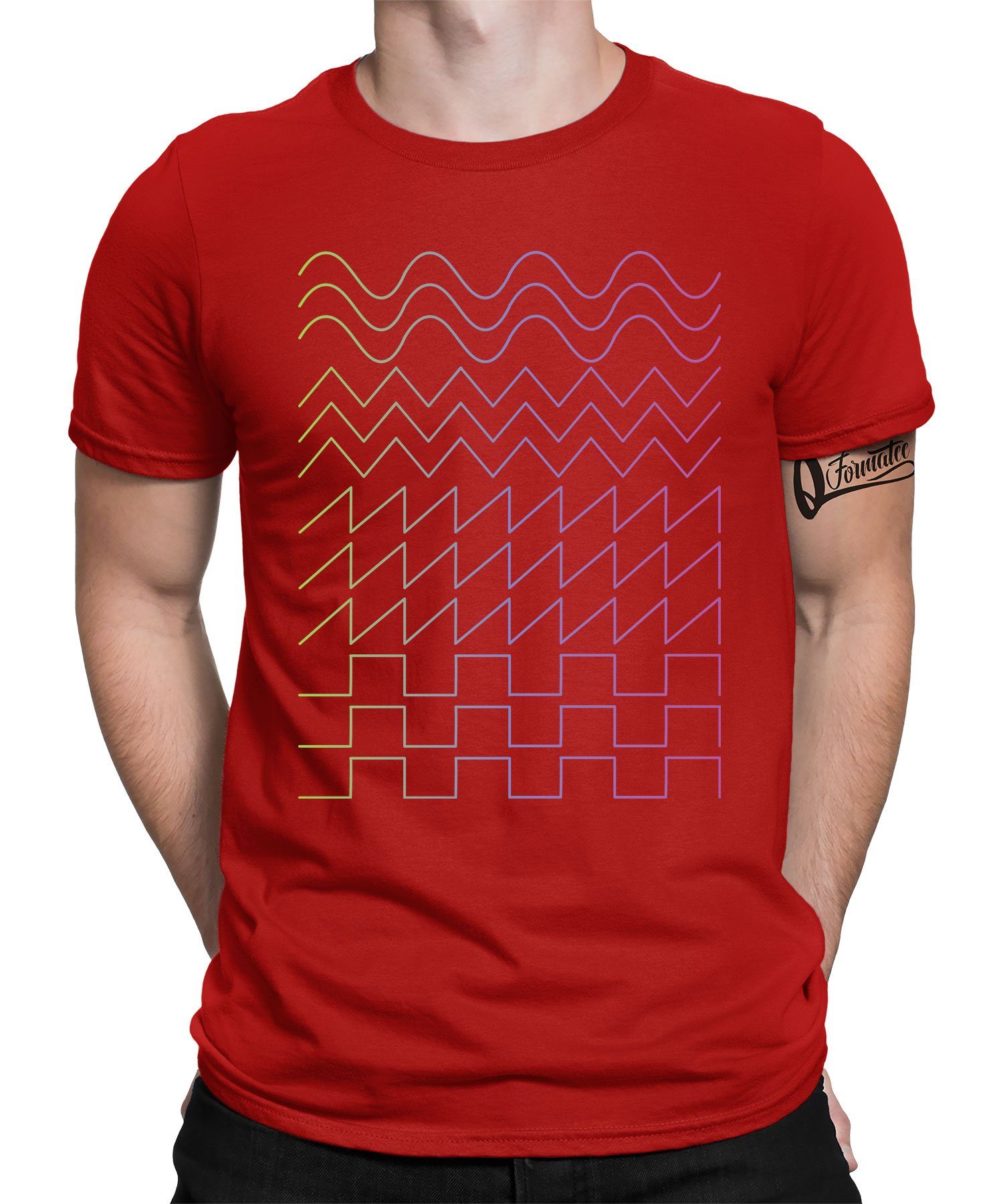 Quattro Formatee Herren Synthesizer Analog Rot Elektronische T-Shirt Musiker - Nerd (1-tlg) Audio Kurzarmshirt
