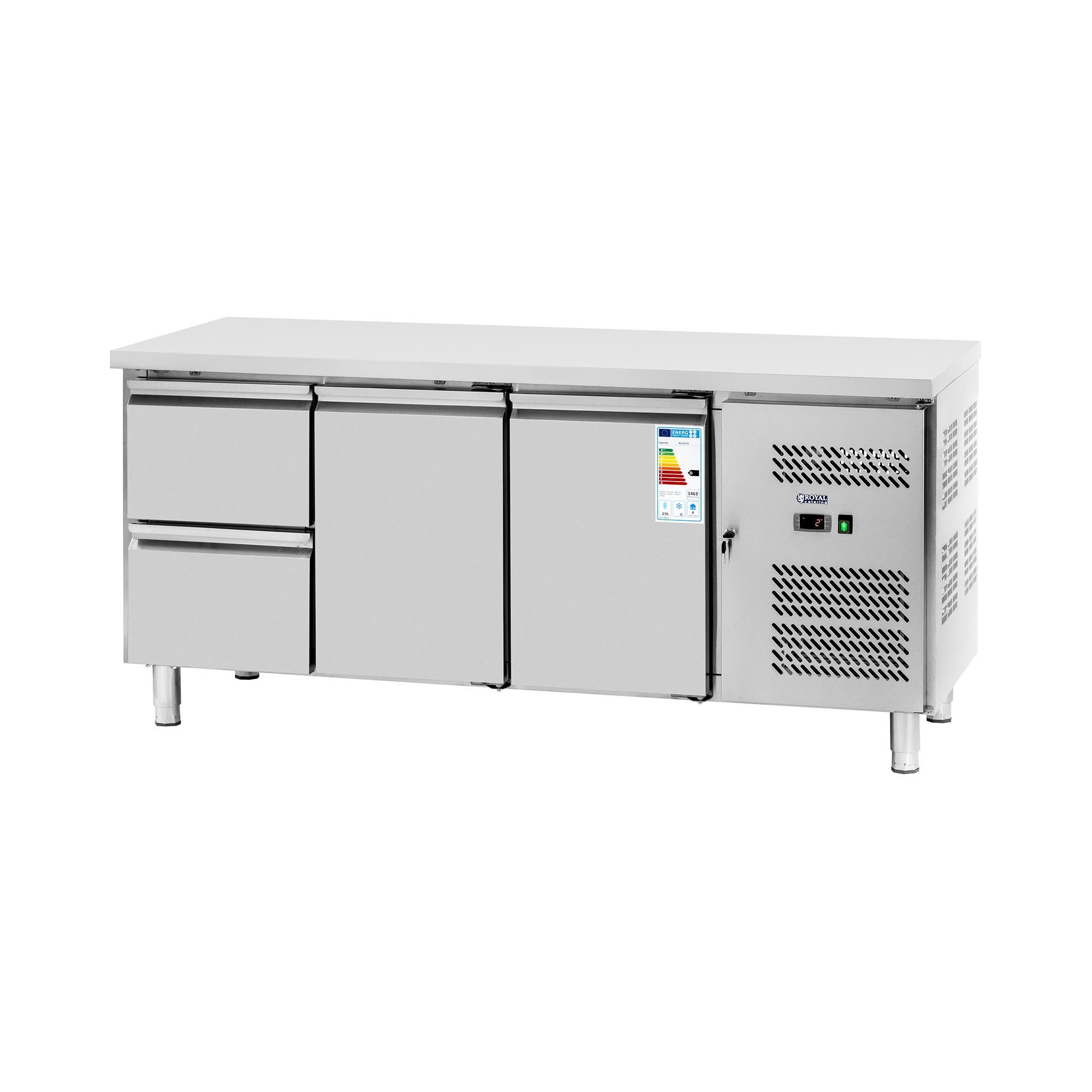 Royal Catering Kühlschrank RCS-417D, 86 cm hoch, 179 cm breit, Pizzakühltisch 179 x 70 cm Kühltisch 2 Schubladen 2 x GN 1/2 Gastro