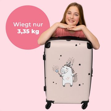 NoBoringSuitcases.com© Koffer Einhorn - Sterne - Rosa - Mädchen - Design 67x43x25cm, 4 Rollen, Mittelgroßer Koffer für Kinder, Trolley