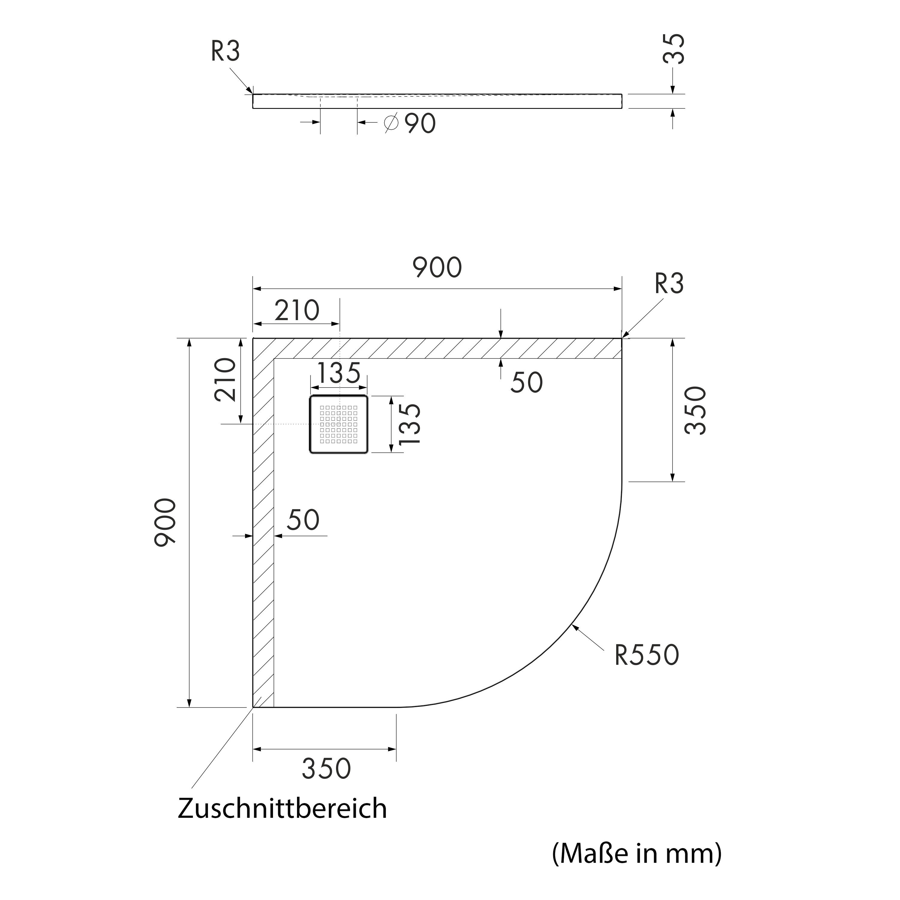 Aquabad® Duschwanne PALAST Black Stone inkl. Ablaufgarnitur, Viertelkreis, Acryl, 1-St., Duschwanne + Ablaufgarnitur, 90x90 cm