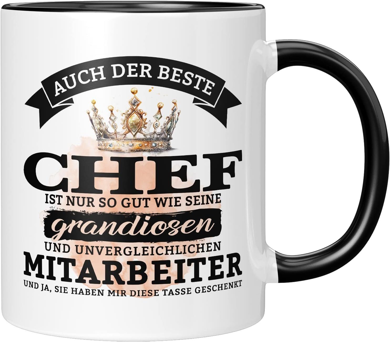 TassenTicker Tasse TASSENTICKER - Auch der beste Chef ist nur so gut wie - Chef Geschenke, 330ml Schwarz
