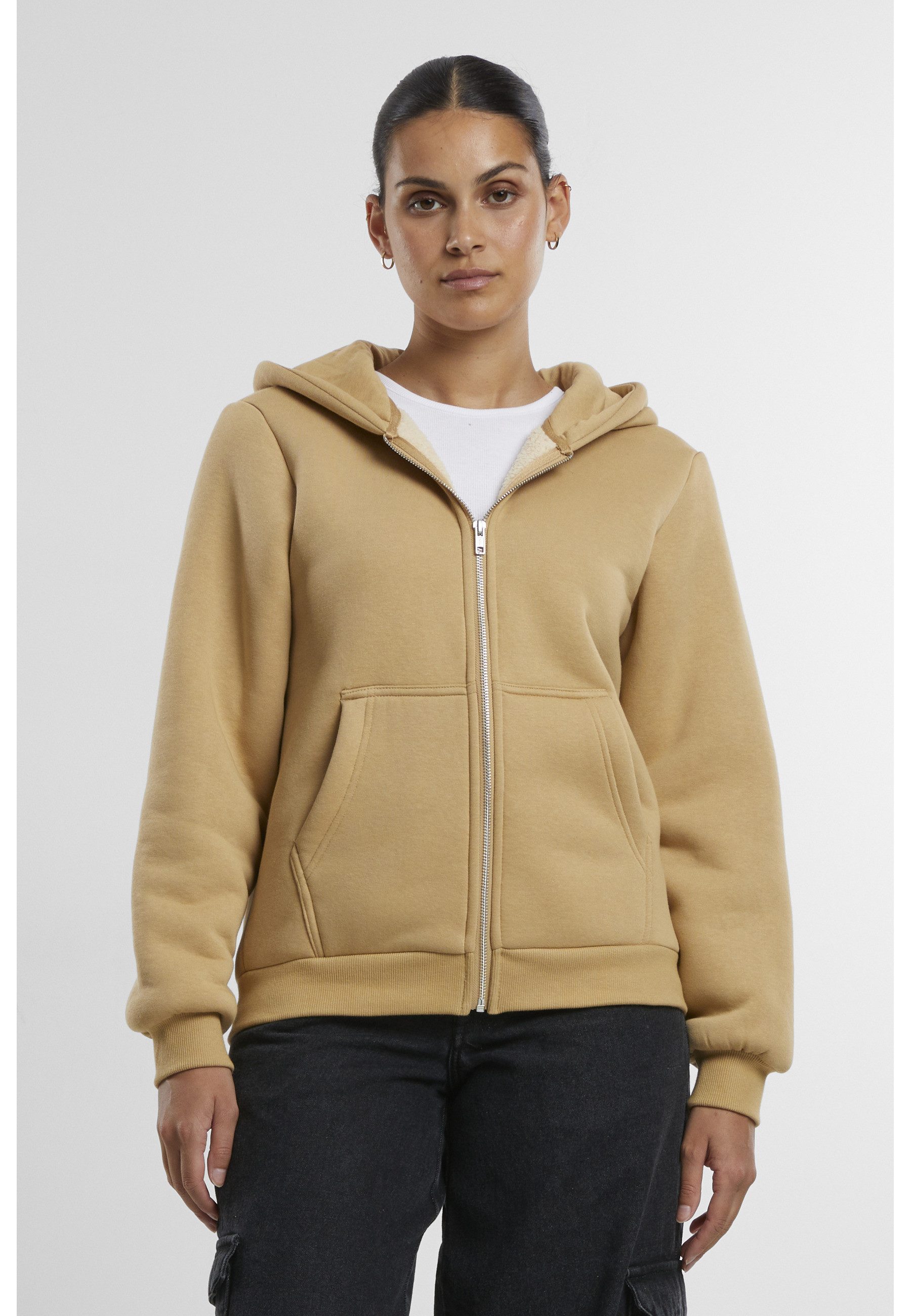 URBAN CLASSICS Sweatjacke Urban Classics Ladies Bonded Sherpa Zip Hoody